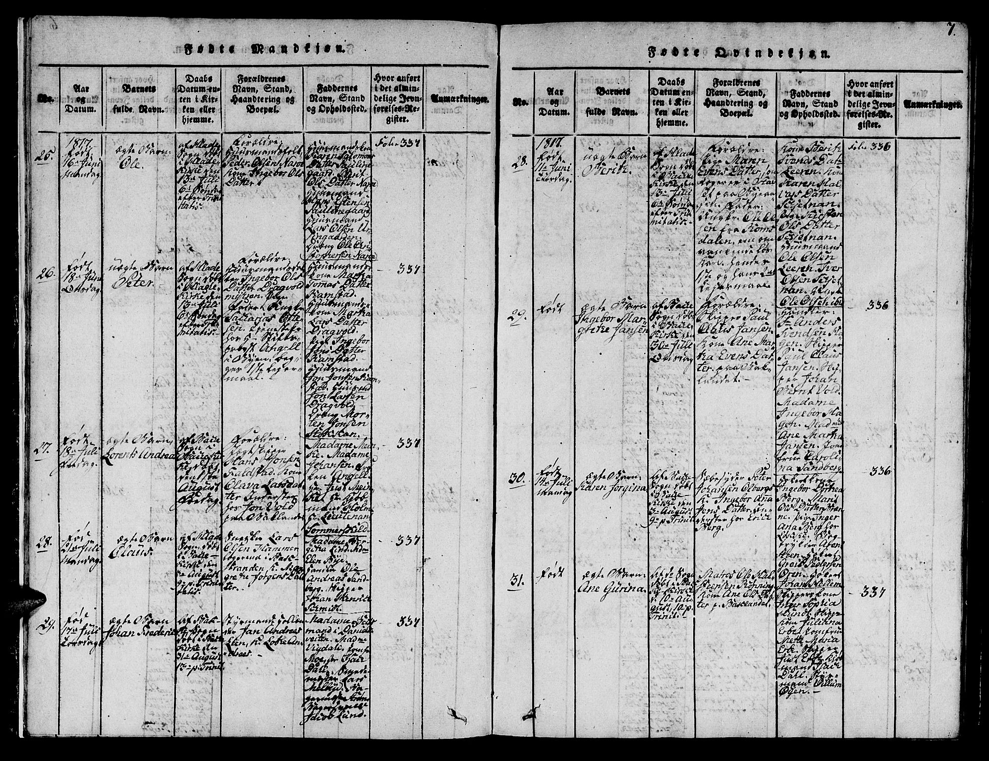 Ministerialprotokoller, klokkerbøker og fødselsregistre - Sør-Trøndelag, AV/SAT-A-1456/606/L0307: Parish register (copy) no. 606C03, 1817-1824, p. 7