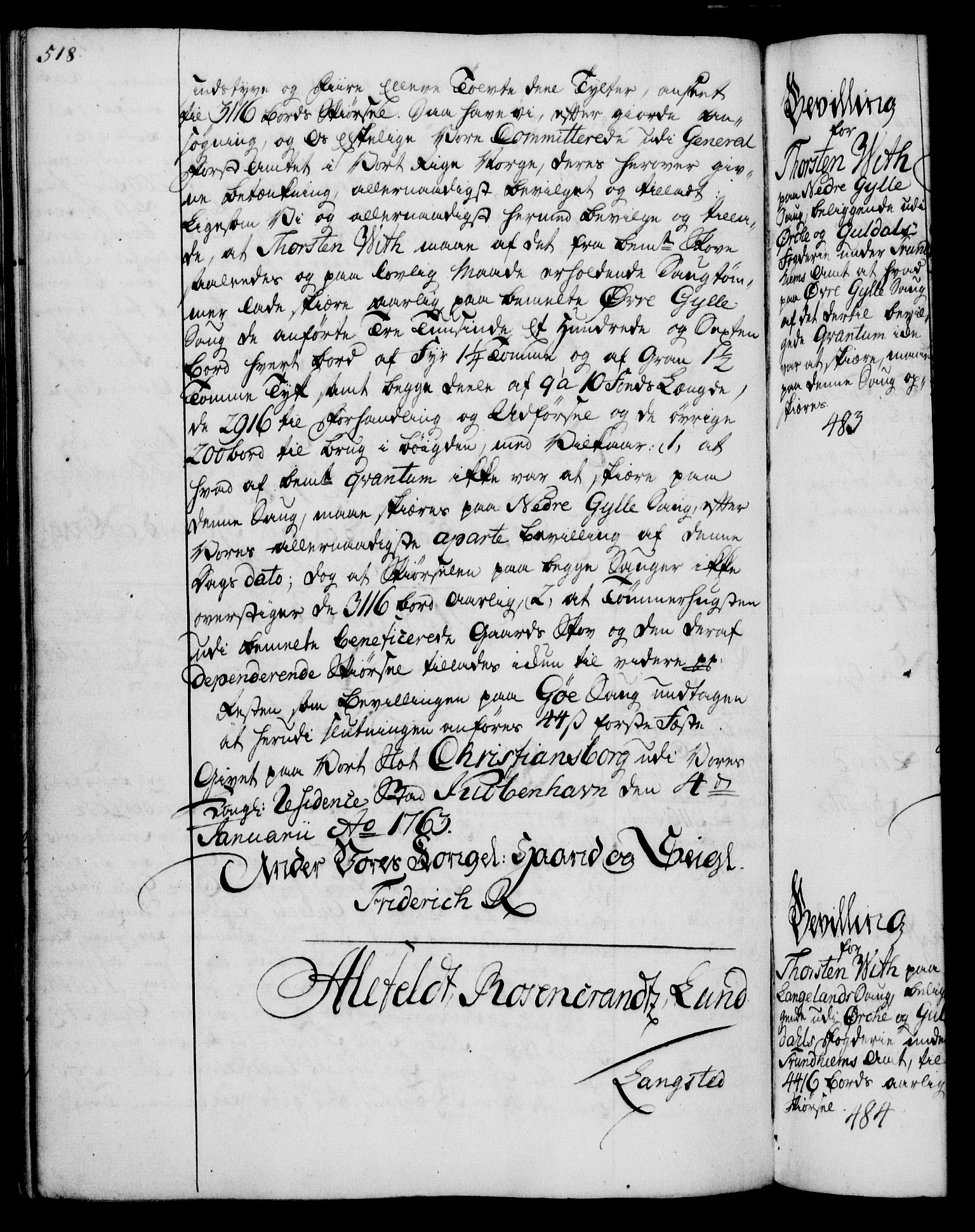 Rentekammeret, Kammerkanselliet, AV/RA-EA-3111/G/Gg/Gga/L0007: Norsk ekspedisjonsprotokoll med register (merket RK 53.7), 1759-1768, p. 518