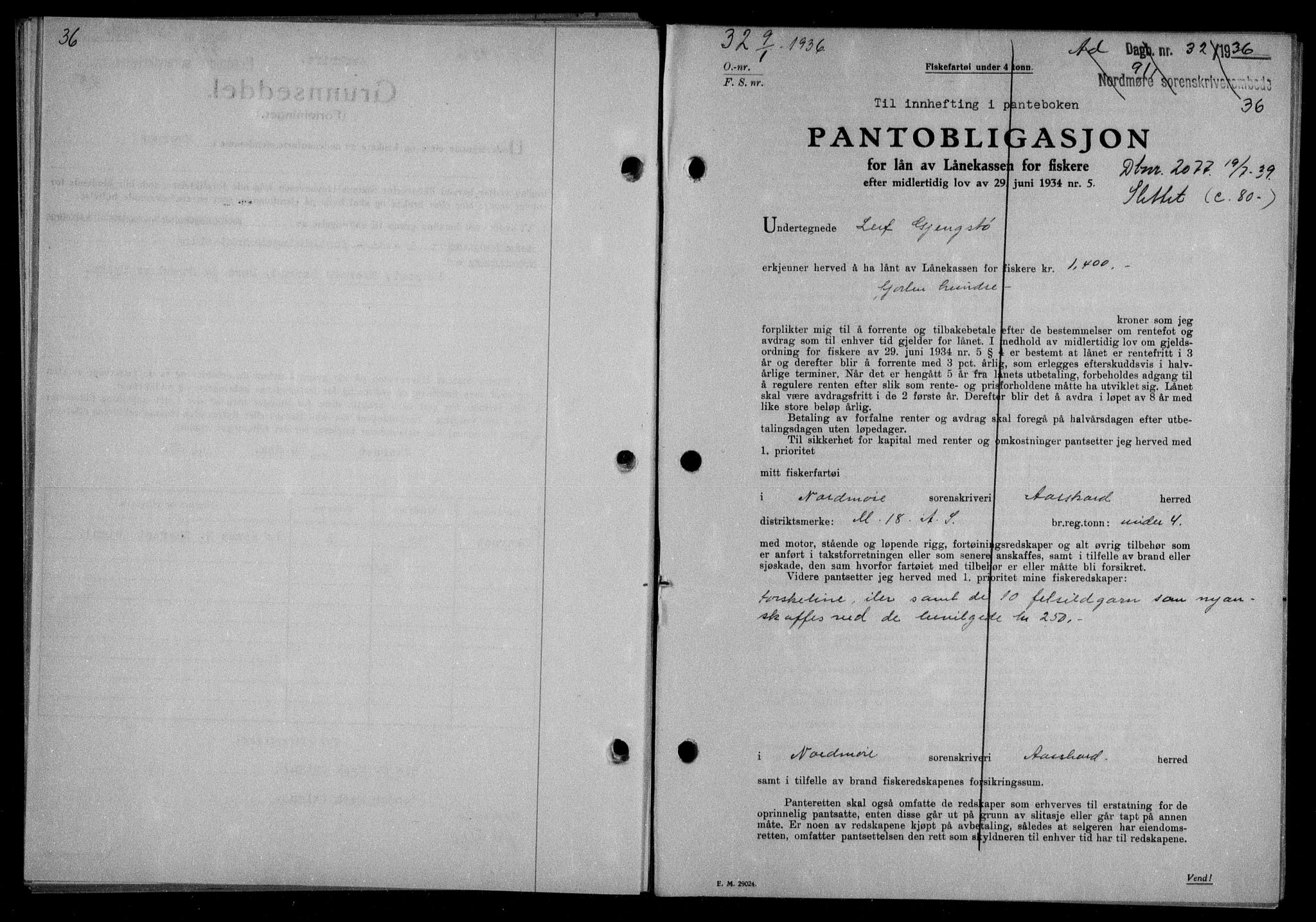 Nordmøre sorenskriveri, AV/SAT-A-4132/1/2/2Ca/L0087: Mortgage book no. 77, 1935-1936, Deed date: 09.01.1936