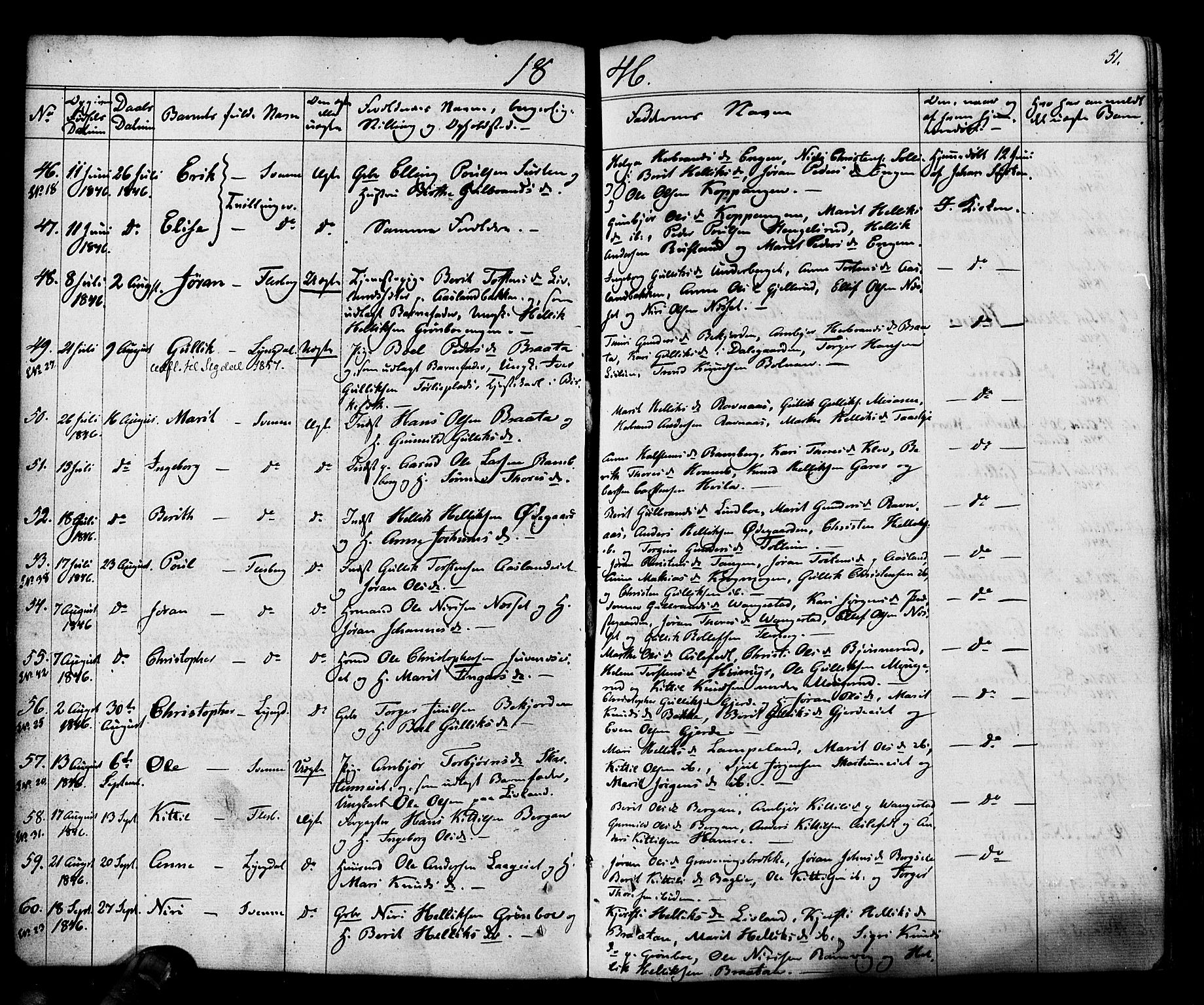 Flesberg kirkebøker, AV/SAKO-A-18/F/Fa/L0006: Parish register (official) no. I 6, 1834-1860, p. 51