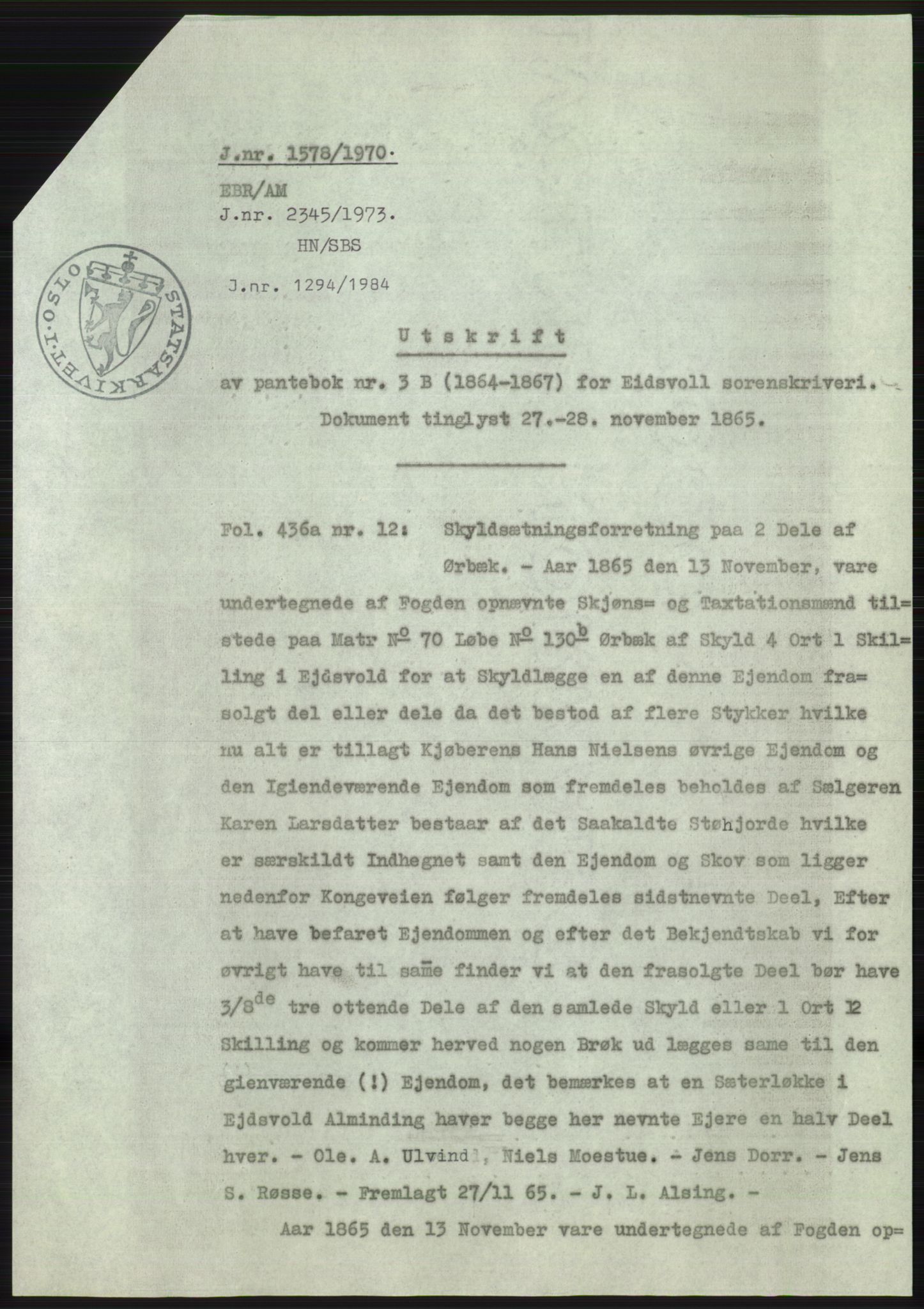 Statsarkivet i Oslo, AV/SAO-A-10621/Z/Zd/L0029: Avskrifter, j.nr 4-2158/1970, 1970, p. 353