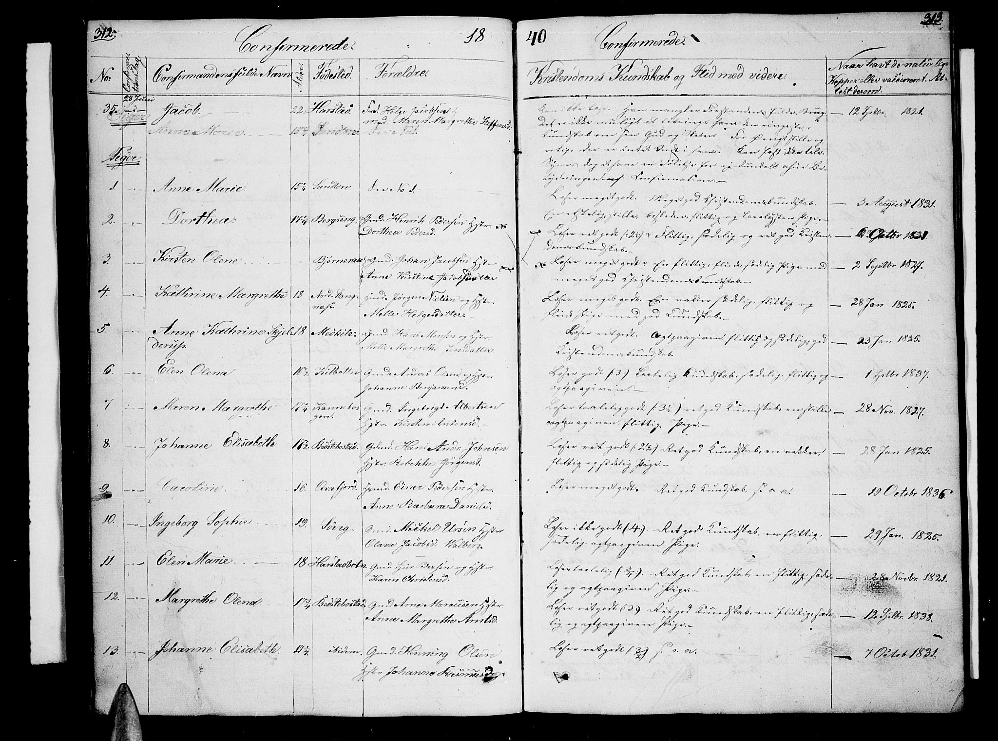 Trondenes sokneprestkontor, AV/SATØ-S-1319/H/Hb/L0005klokker: Parish register (copy) no. 5, 1834-1845, p. 312-313