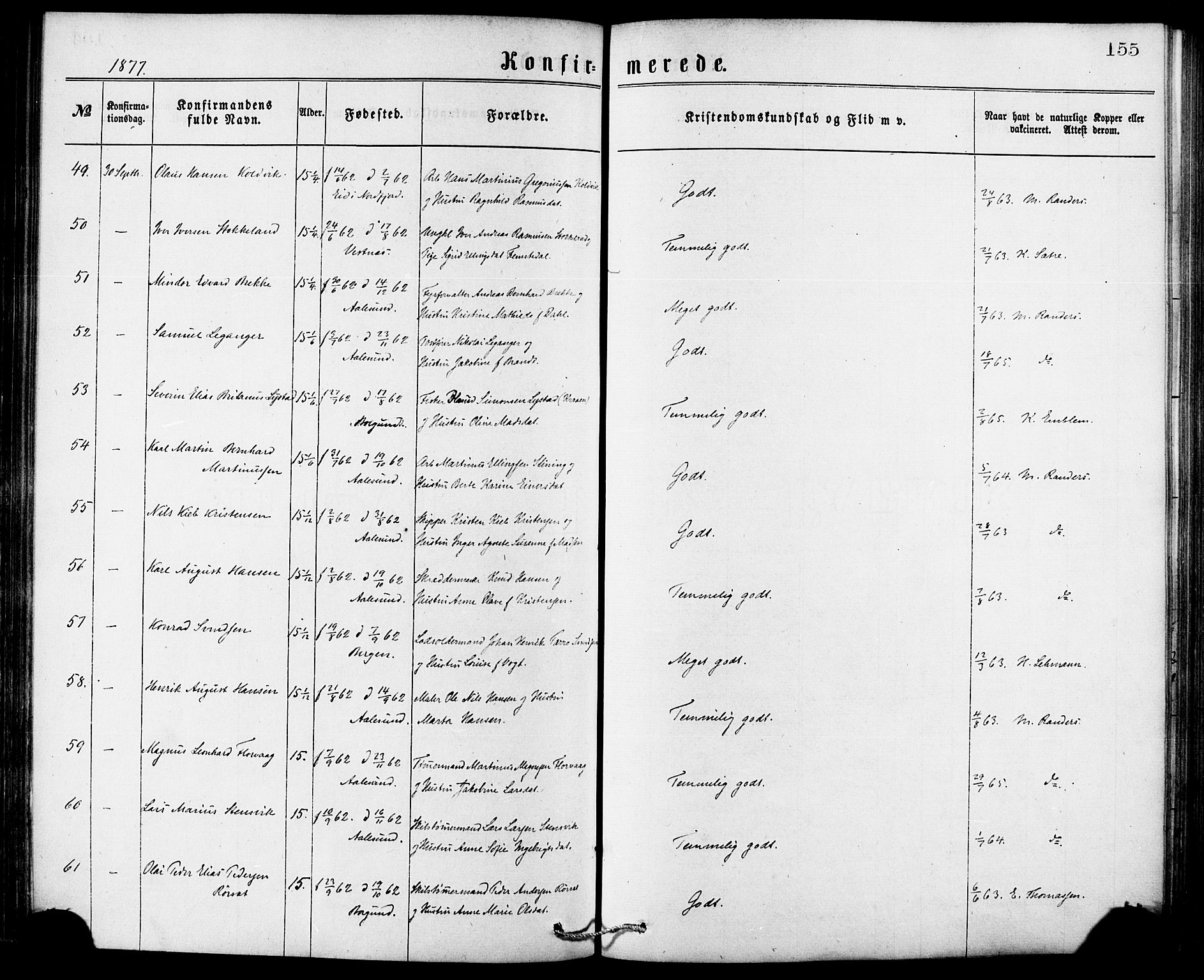 Ministerialprotokoller, klokkerbøker og fødselsregistre - Møre og Romsdal, AV/SAT-A-1454/529/L0453: Parish register (official) no. 529A03, 1872-1877, p. 155