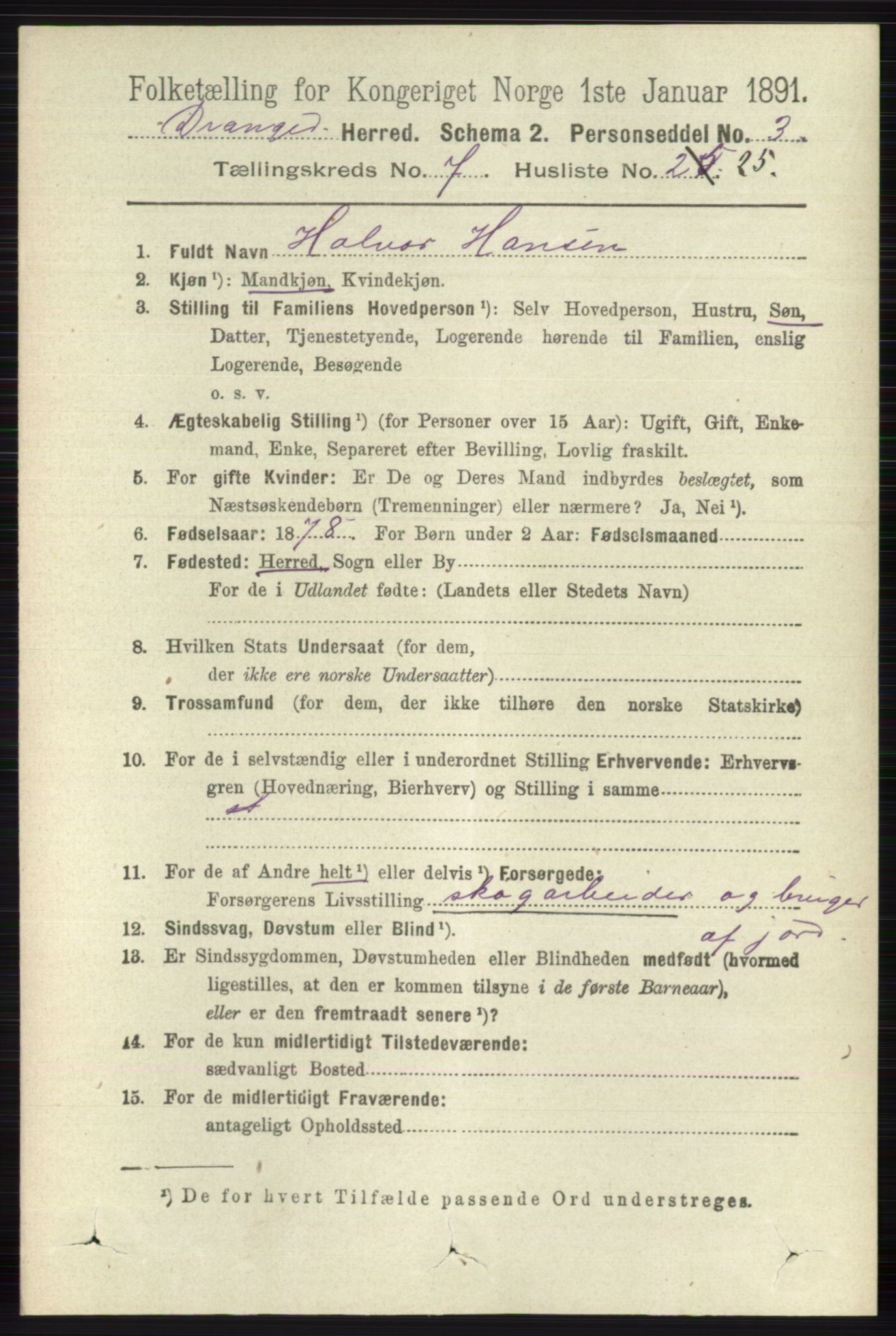 RA, 1891 census for 0817 Drangedal, 1891, p. 2567