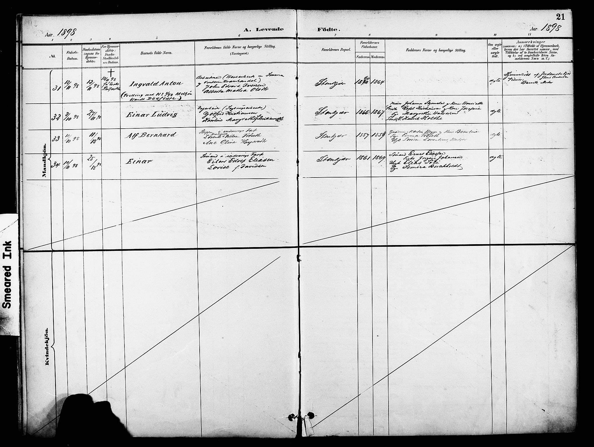 Ministerialprotokoller, klokkerbøker og fødselsregistre - Nord-Trøndelag, AV/SAT-A-1458/739/L0372: Parish register (official) no. 739A04, 1895-1903, p. 21