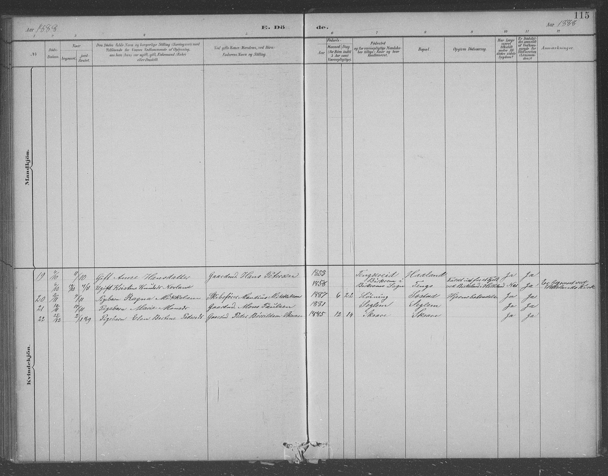 Eigersund sokneprestkontor, AV/SAST-A-101807/S09/L0007: Parish register (copy) no. B 7, 1882-1892, p. 115