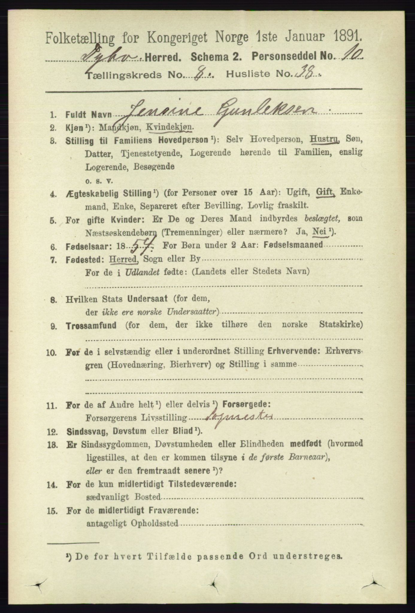 RA, 1891 census for 0915 Dypvåg, 1891, p. 2962