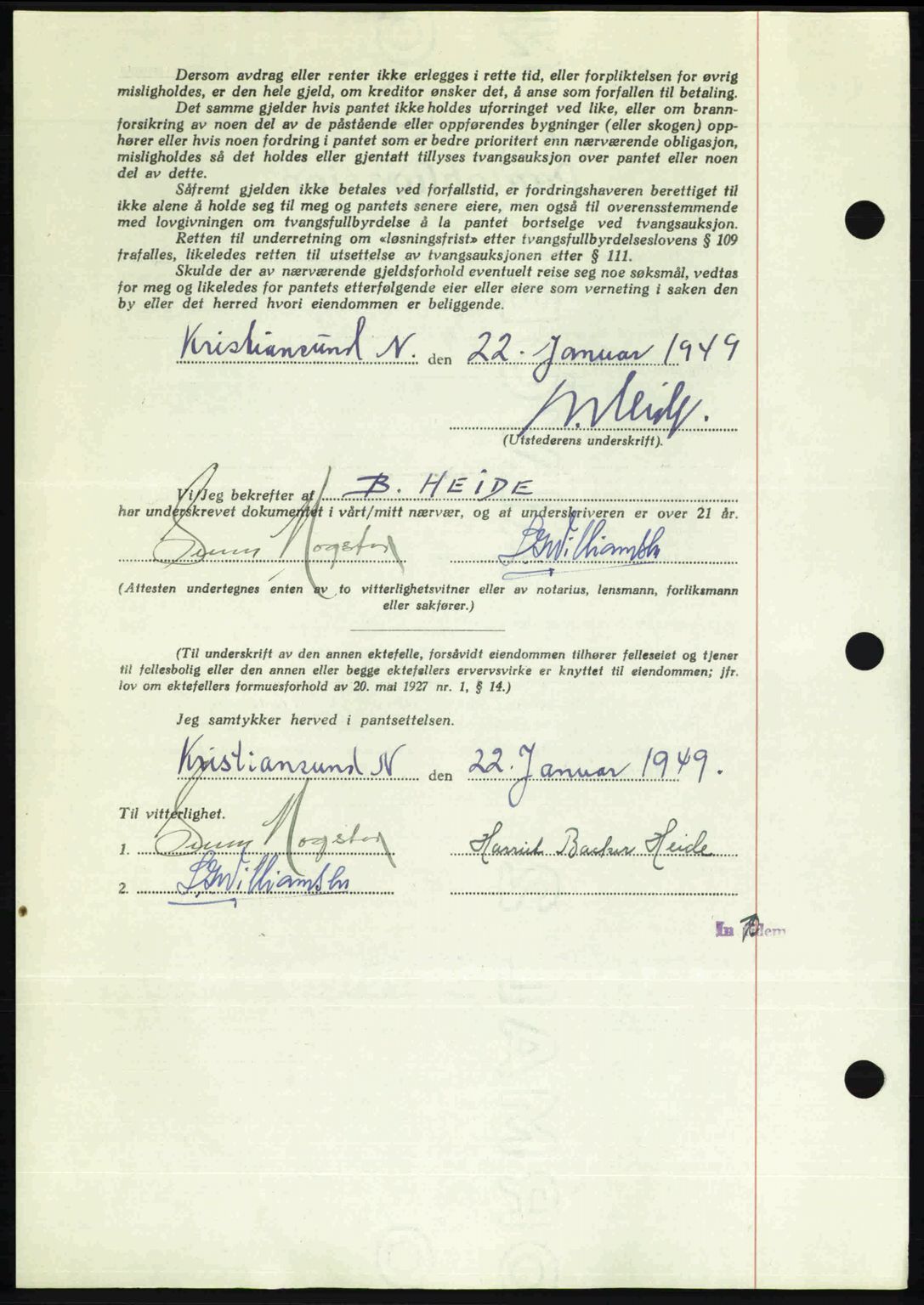 Kristiansund byfogd, AV/SAT-A-4587/A/27: Mortgage book no. 45, 1948-1949, Diary no: : 114/1949