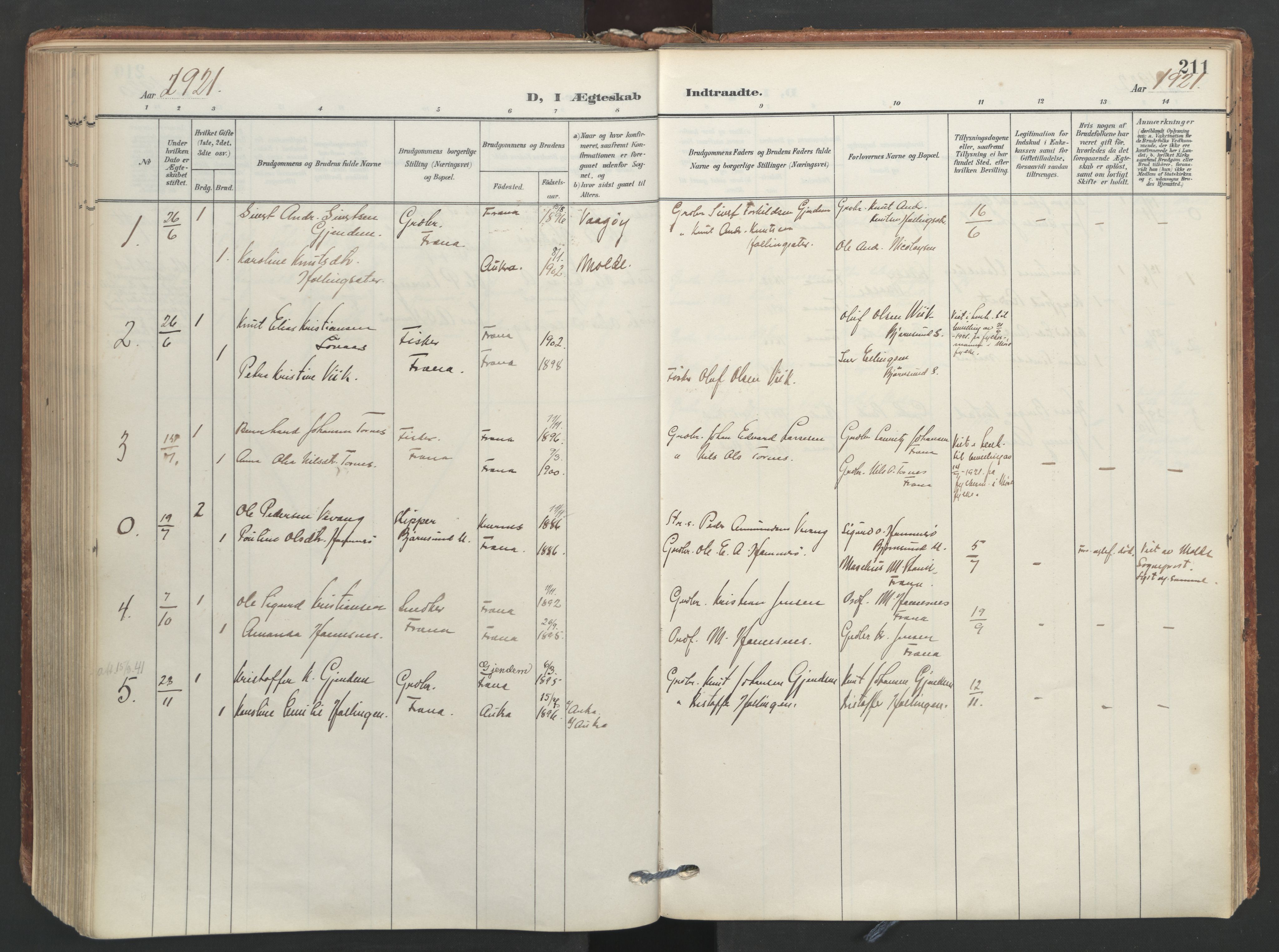 Ministerialprotokoller, klokkerbøker og fødselsregistre - Møre og Romsdal, SAT/A-1454/565/L0751: Parish register (official) no. 565A05, 1905-1979, p. 211