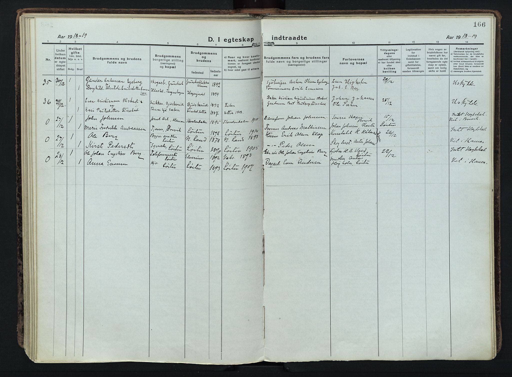 Løten prestekontor, AV/SAH-PREST-022/K/Ka/L0012: Parish register (official) no. 12, 1918-1926, p. 166