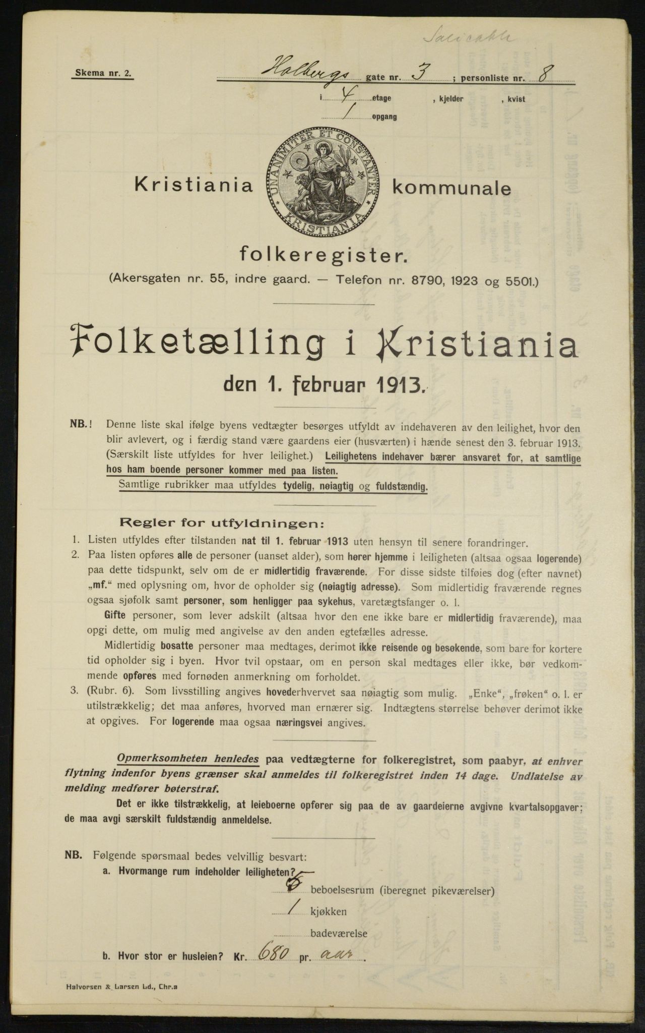 OBA, Municipal Census 1913 for Kristiania, 1913, p. 40084