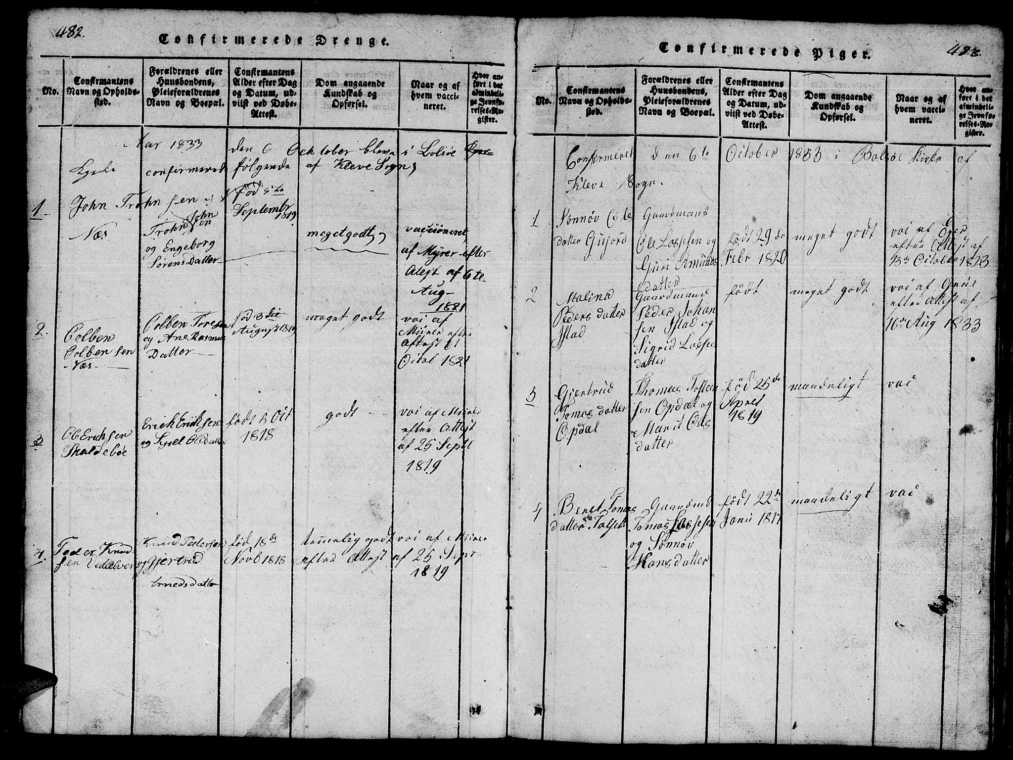 Ministerialprotokoller, klokkerbøker og fødselsregistre - Møre og Romsdal, SAT/A-1454/557/L0683: Parish register (copy) no. 557C01, 1818-1862, p. 482-483