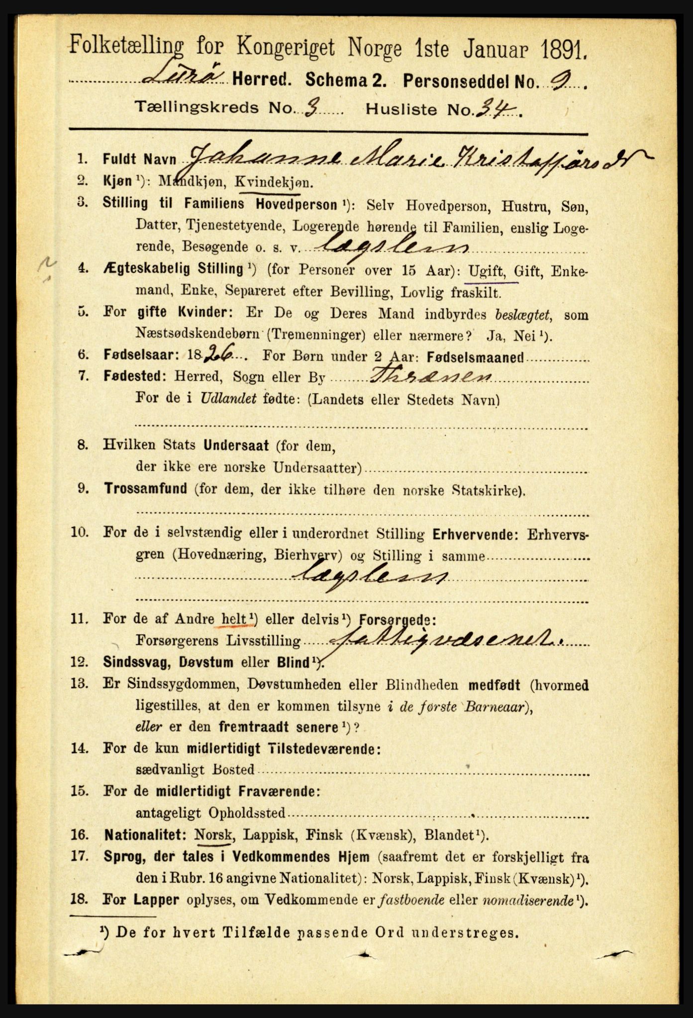 RA, 1891 census for 1834 Lurøy, 1891, p. 1658