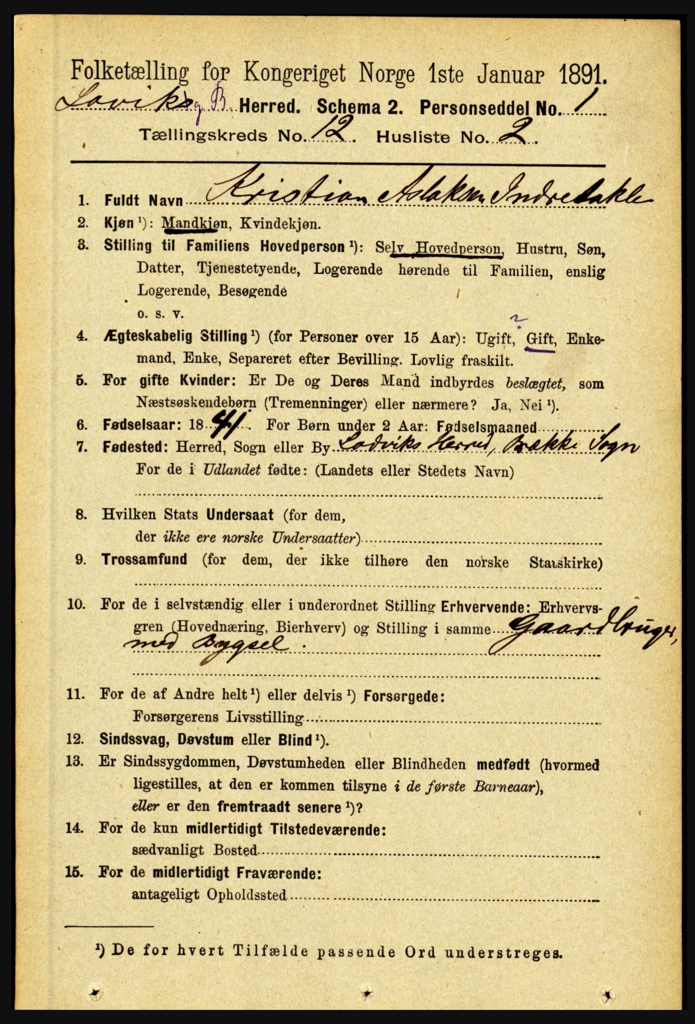 RA, 1891 census for 1415 Lavik og Brekke, 1891, p. 2356