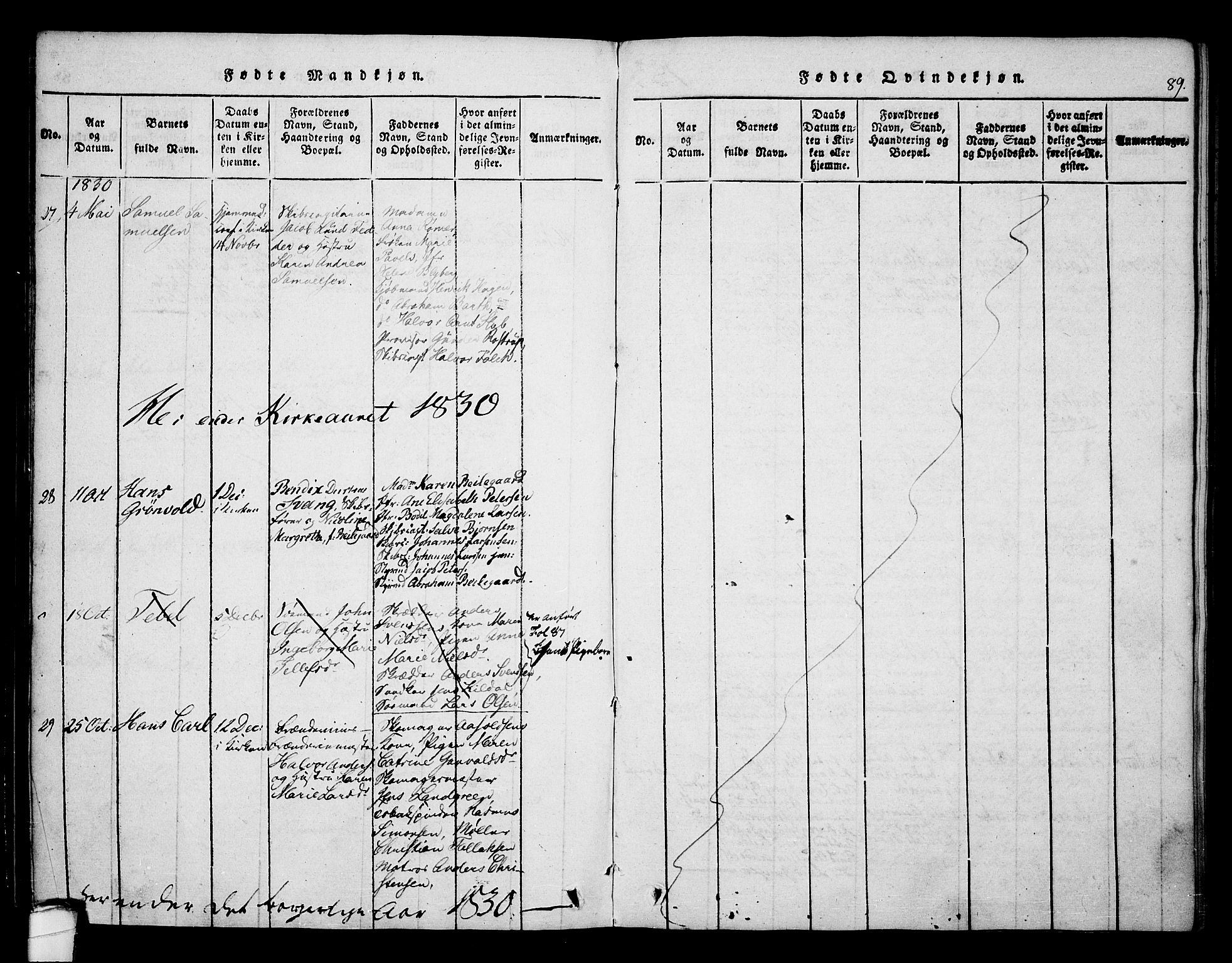 Kragerø kirkebøker, SAKO/A-278/F/Fa/L0004: Parish register (official) no. 4, 1814-1831, p. 89