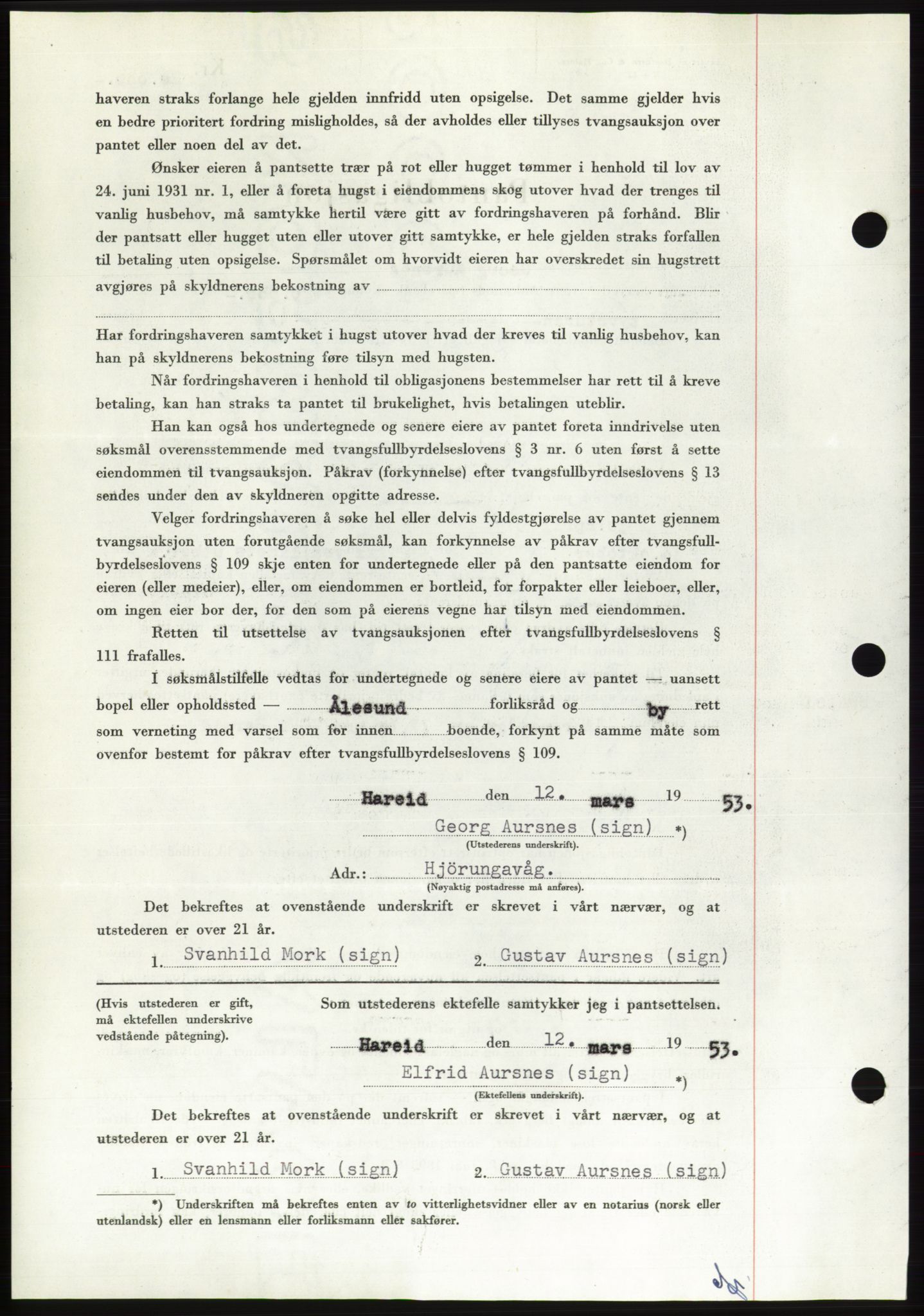 Søre Sunnmøre sorenskriveri, SAT/A-4122/1/2/2C/L0123: Mortgage book no. 11B, 1953-1953, Diary no: : 578/1953