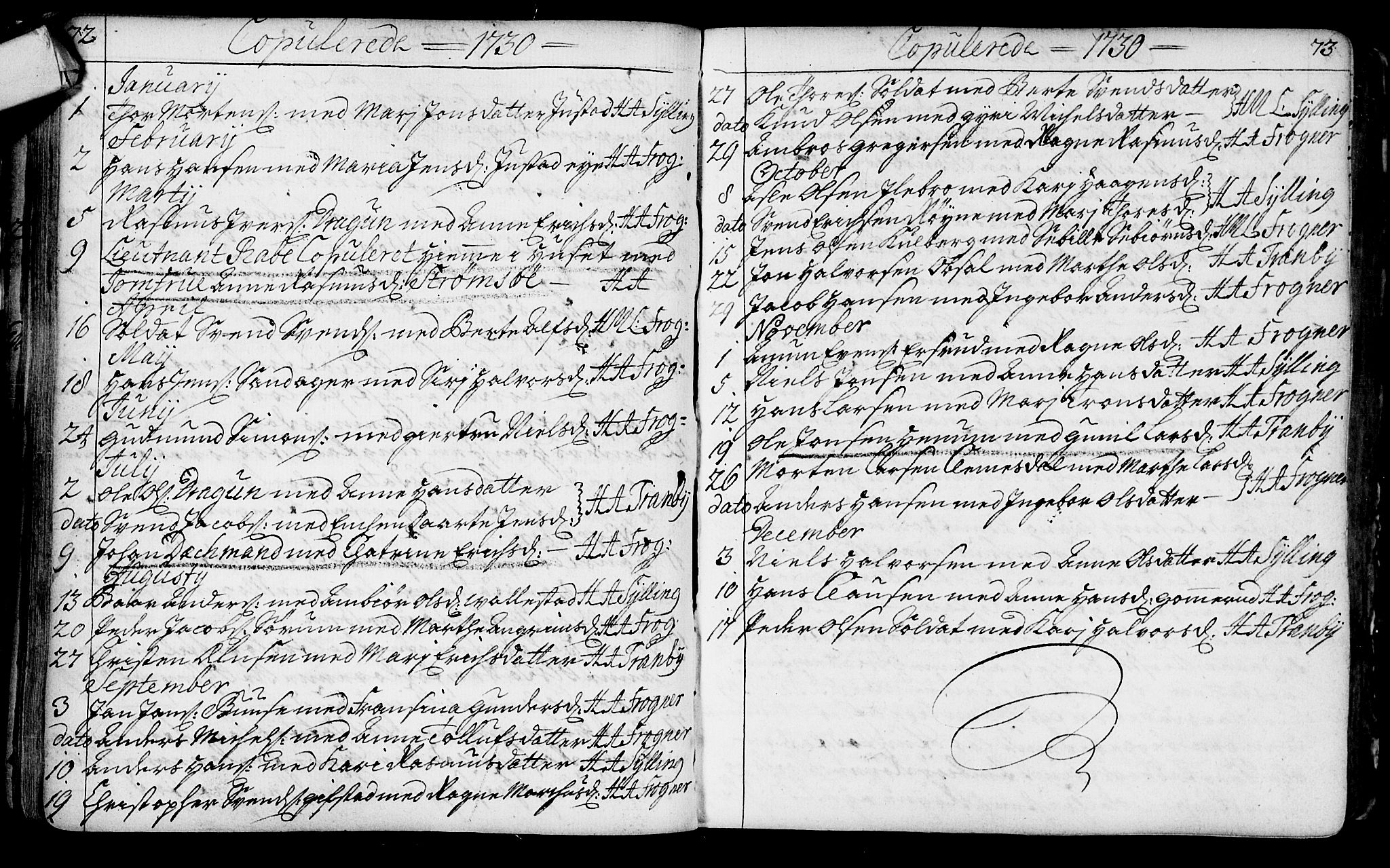 Lier kirkebøker, AV/SAKO-A-230/F/Fa/L0003: Parish register (official) no. I 3, 1727-1748, p. 72-73