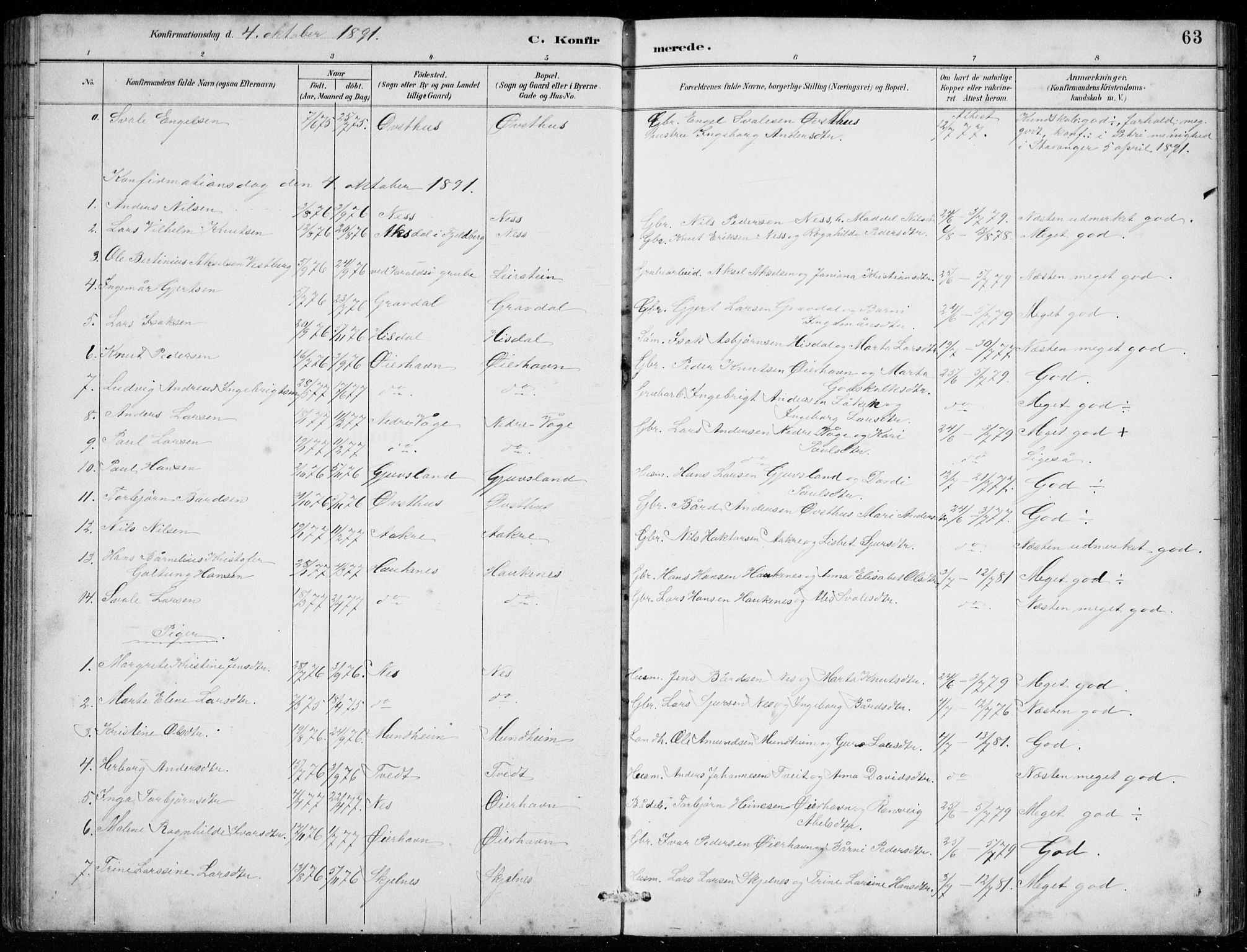 Strandebarm sokneprestembete, SAB/A-78401/H/Hab: Parish register (copy) no. C  1, 1891-1913, p. 63