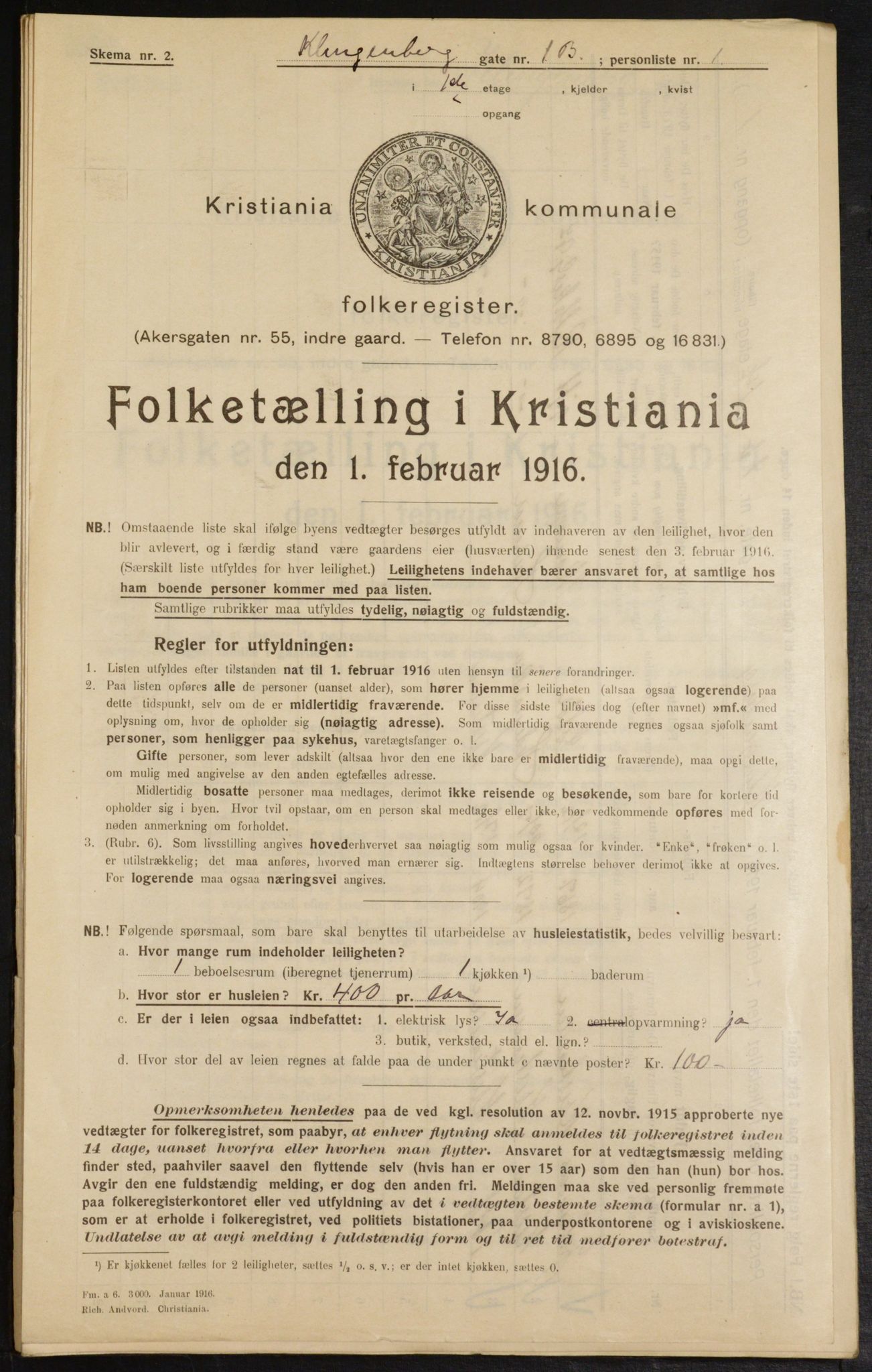 OBA, Municipal Census 1916 for Kristiania, 1916, p. 52972