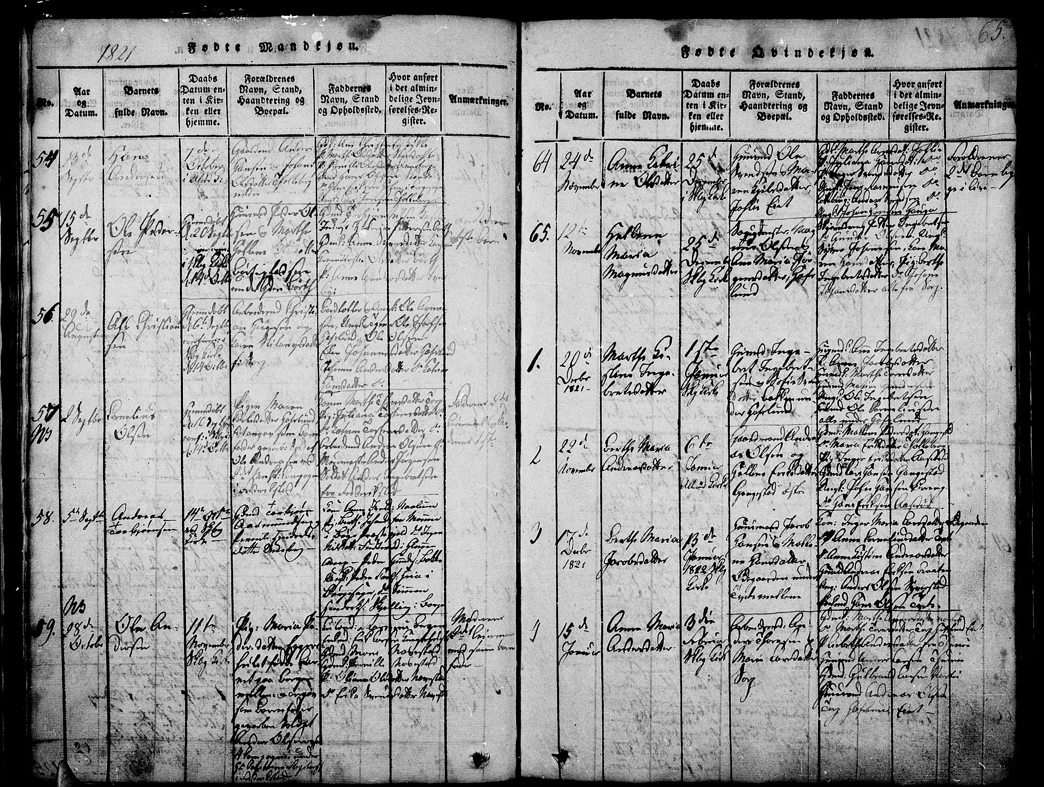 Skjeberg prestekontor Kirkebøker, AV/SAO-A-10923/F/Fa/L0004: Parish register (official) no. I 4, 1815-1830, p. 65