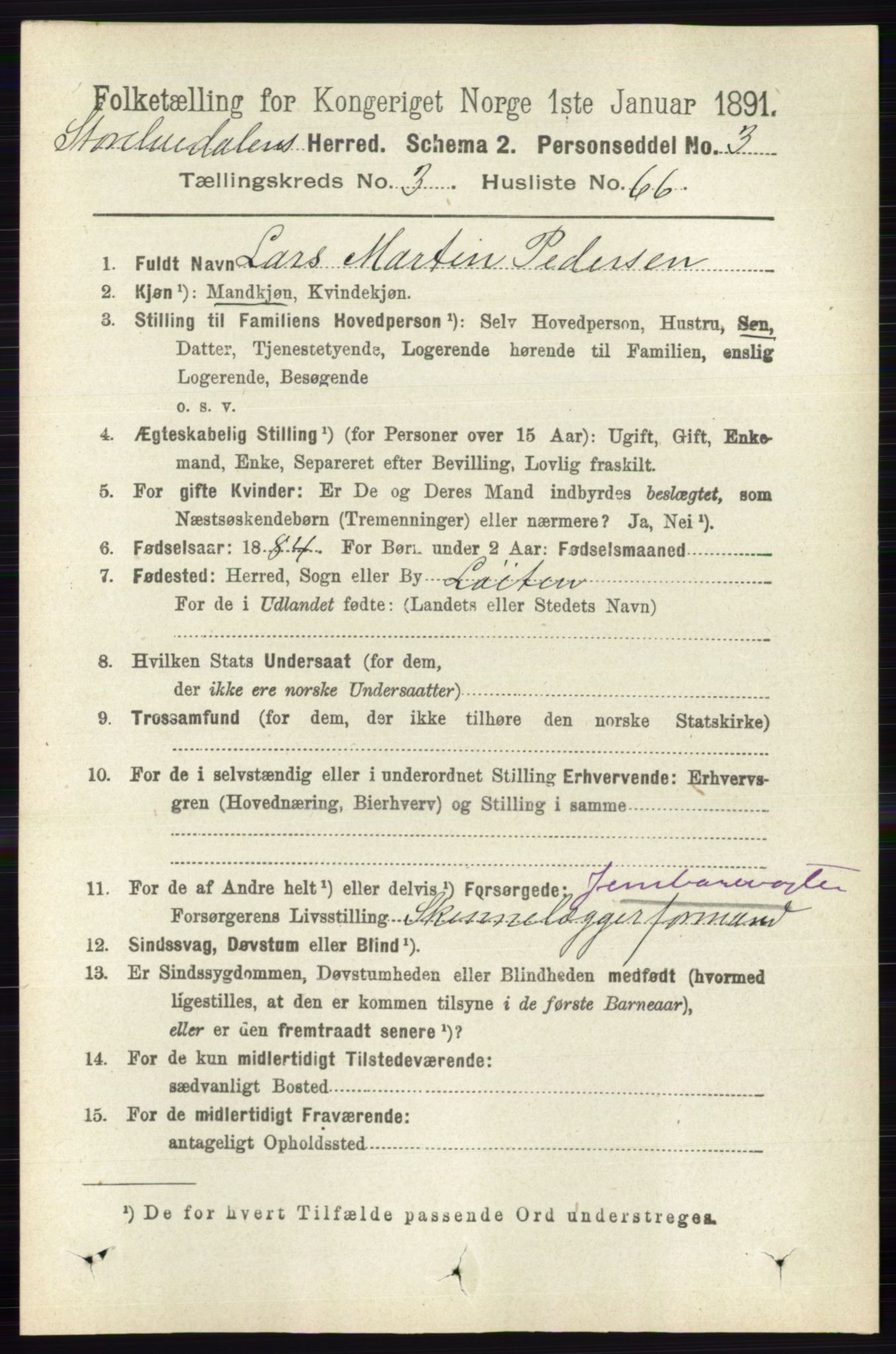 RA, 1891 census for 0430 Stor-Elvdal, 1891, p. 1310
