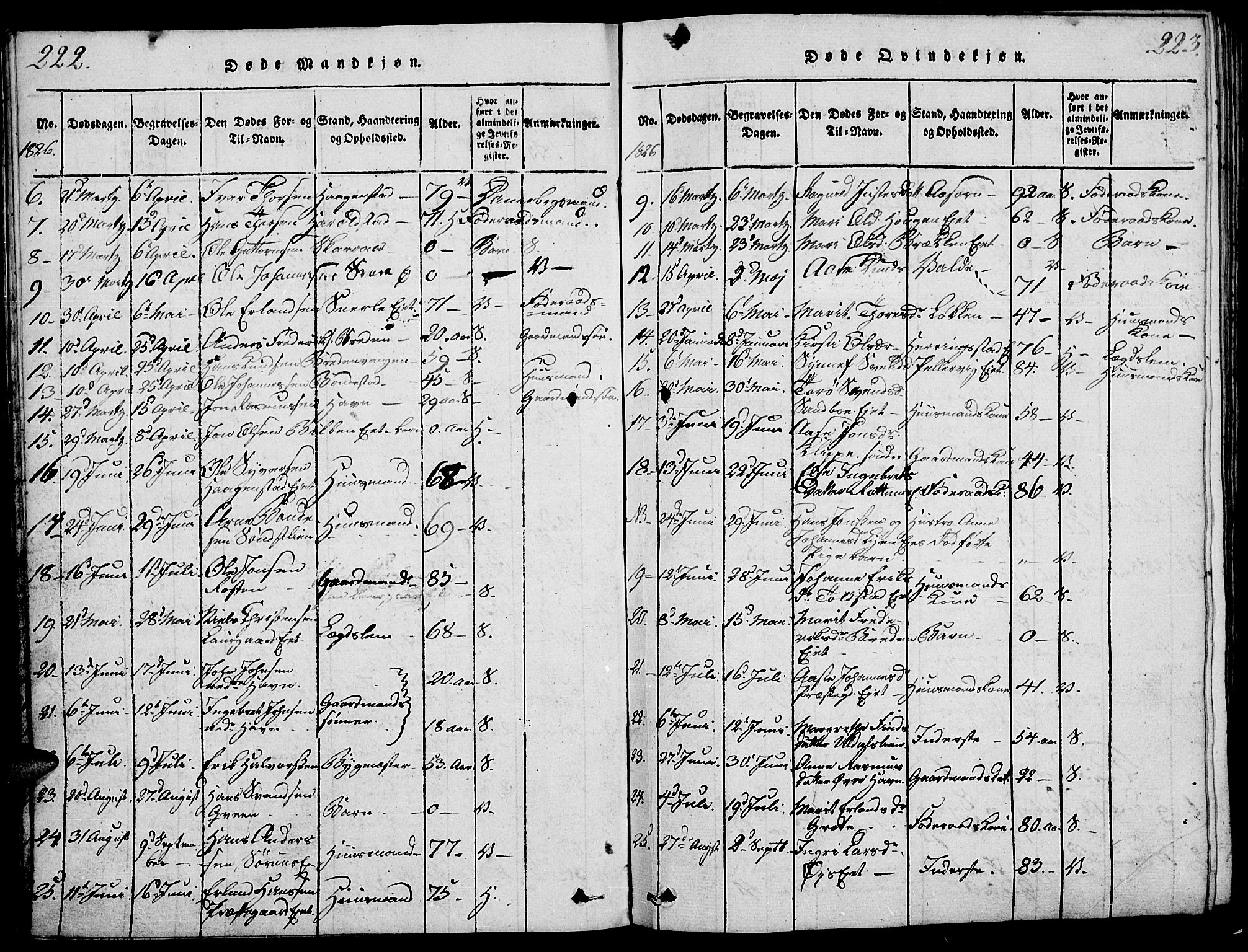 Vågå prestekontor, AV/SAH-PREST-076/H/Ha/Haa/L0003: Parish register (official) no. 3, 1815-1827, p. 222-223