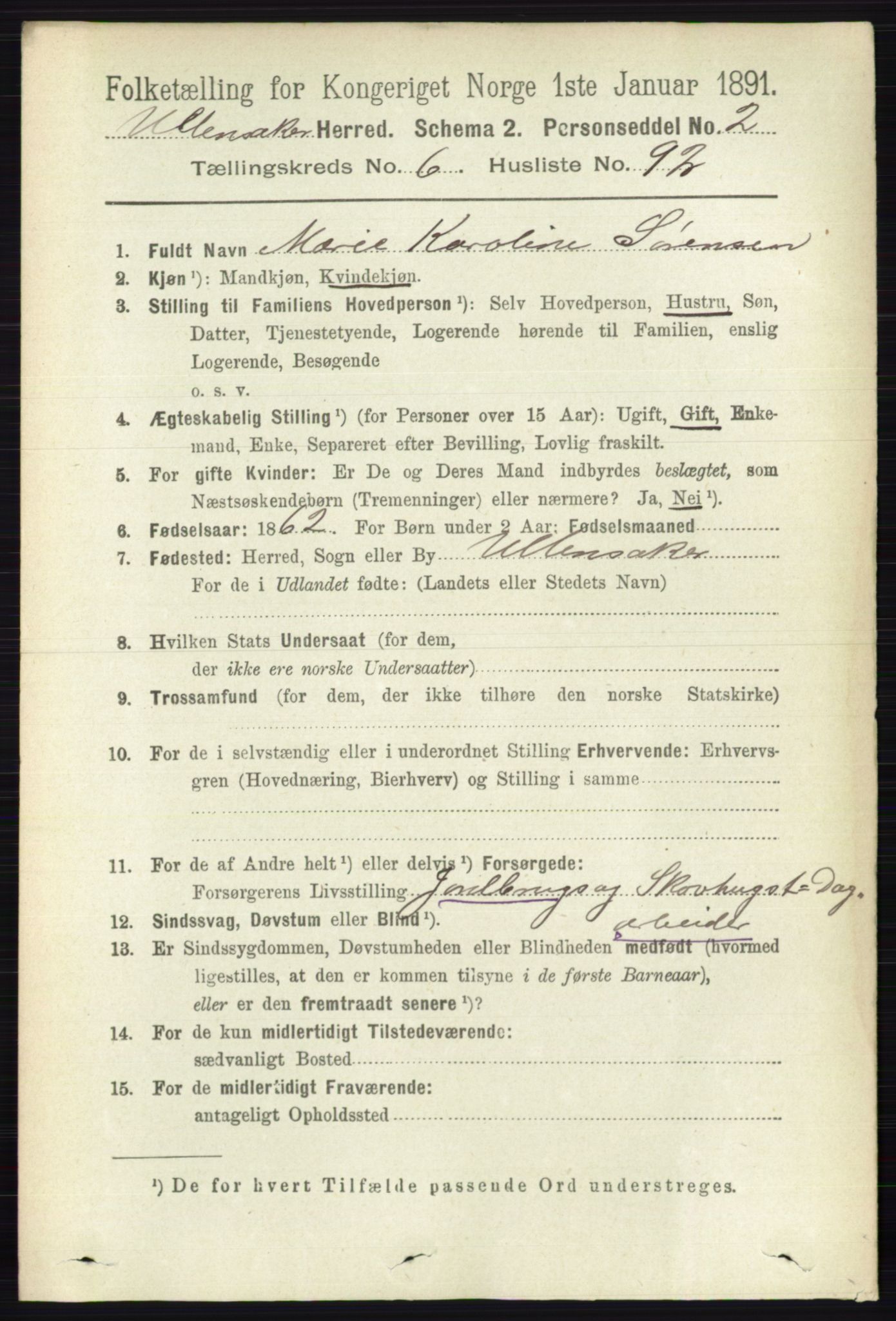 RA, 1891 census for 0235 Ullensaker, 1891, p. 2991