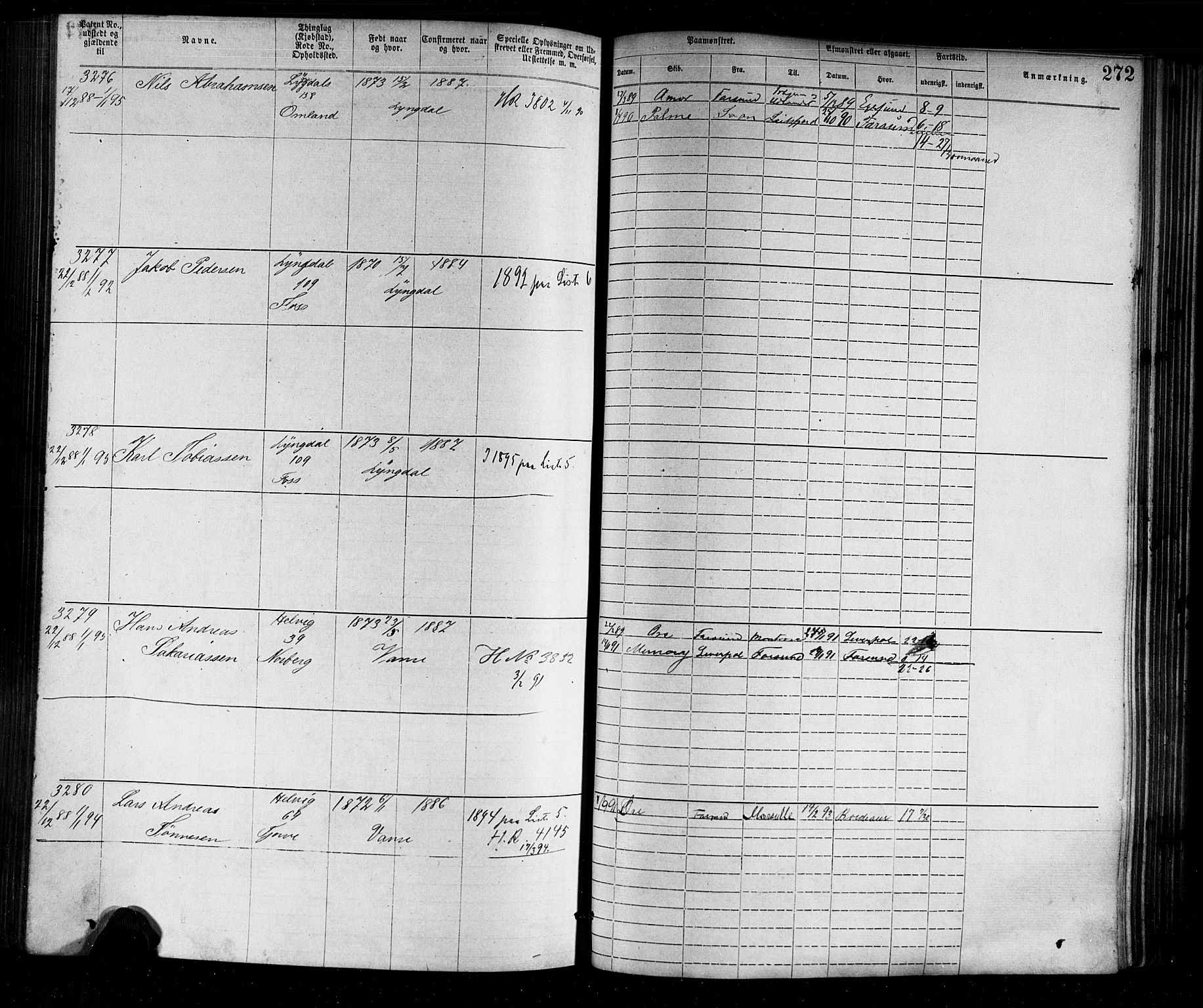 Farsund mønstringskrets, SAK/2031-0017/F/Fa/L0002: Annotasjonsrulle nr 1921-3815 med register, M-2, 1877-1894, p. 303