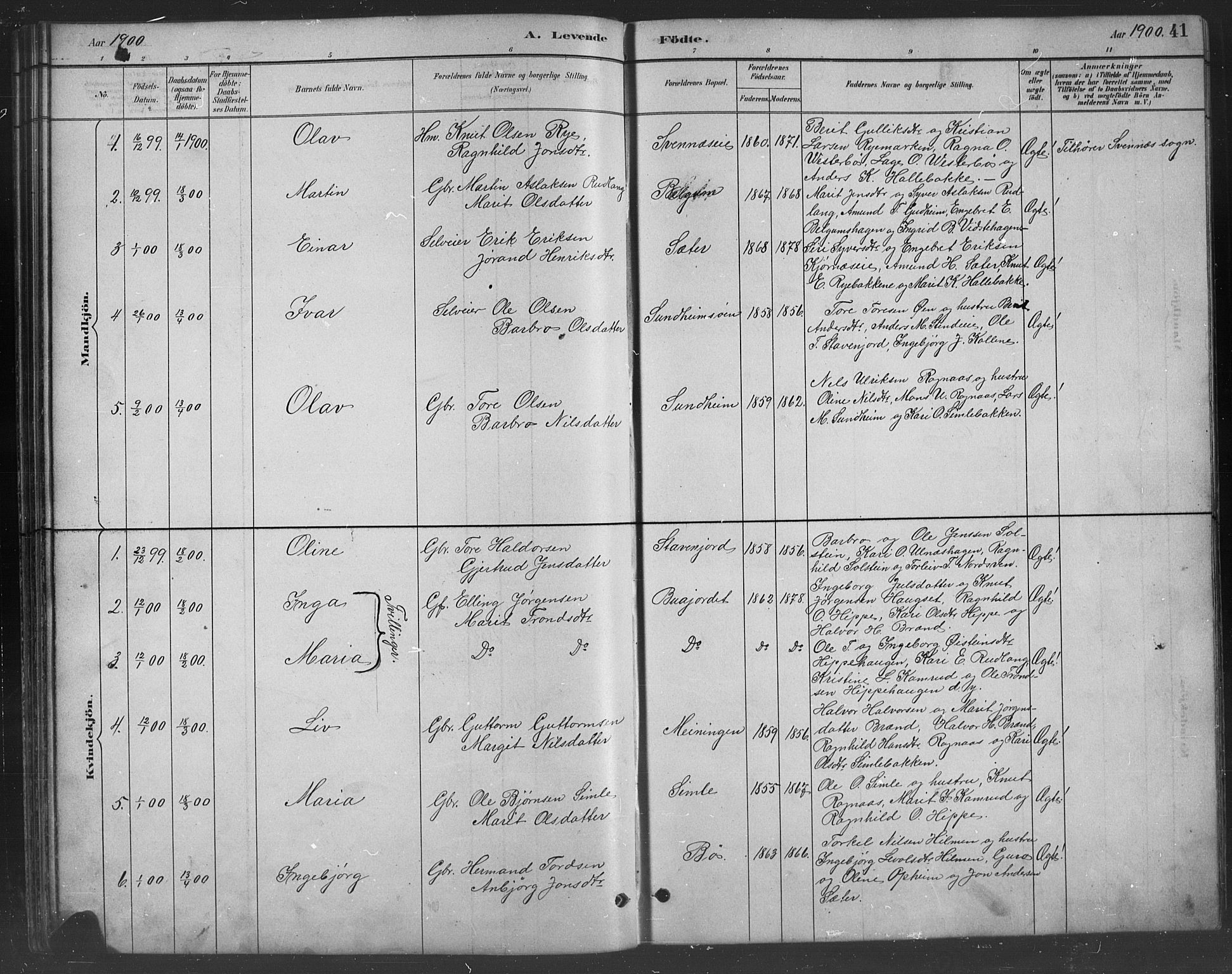 Nord-Aurdal prestekontor, SAH/PREST-132/H/Ha/Hab/L0008: Parish register (copy) no. 8, 1883-1916, p. 41