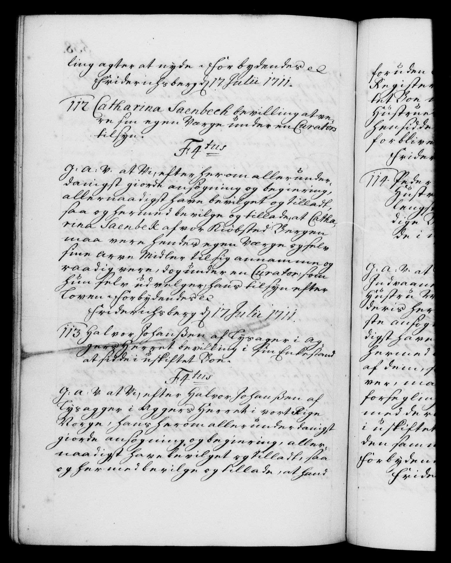 Danske Kanselli 1572-1799, AV/RA-EA-3023/F/Fc/Fca/Fcaa/L0020: Norske registre, 1708-1711, p. 538b