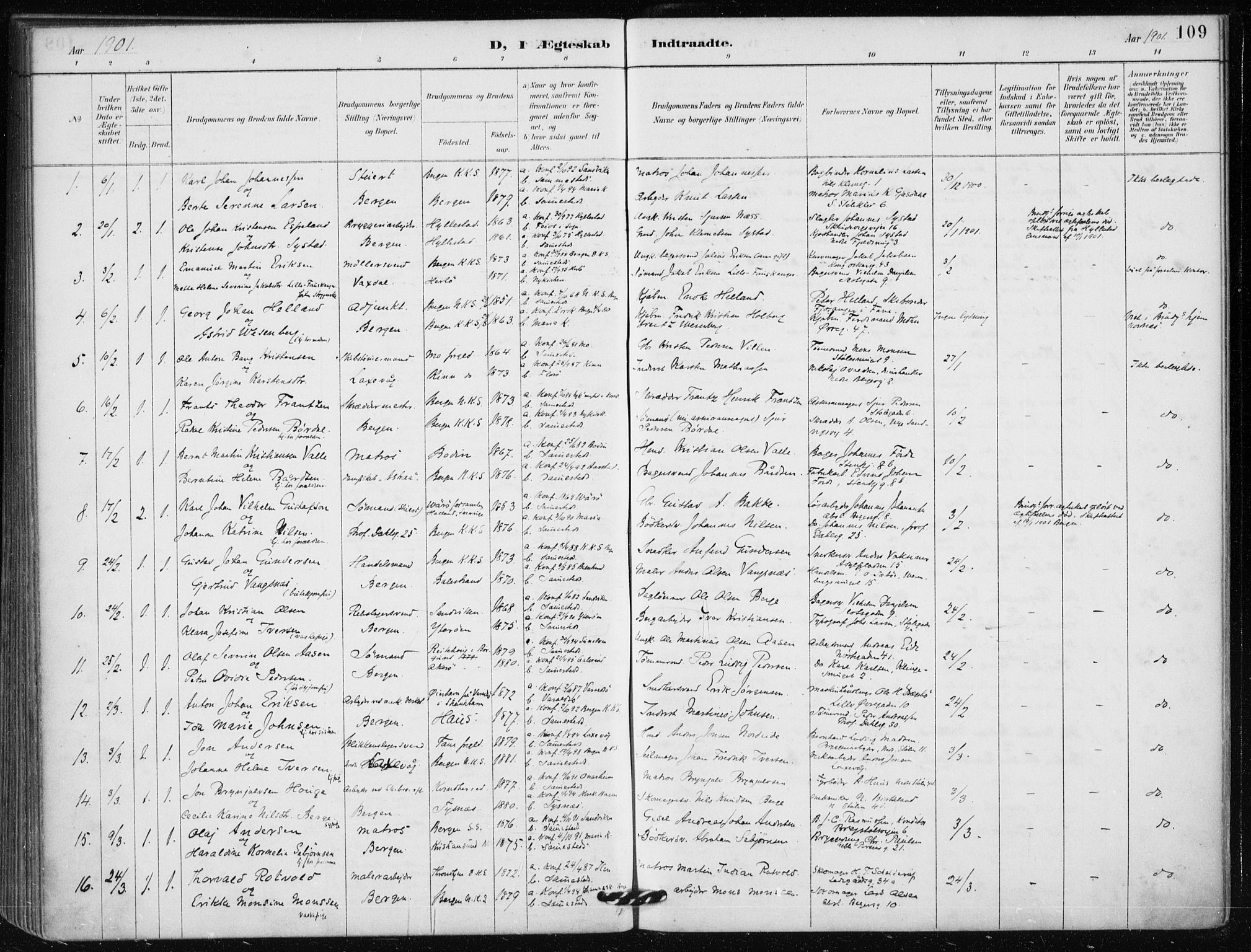 Mariakirken Sokneprestembete, AV/SAB-A-76901/H/Haa/L0013: Parish register (official) no. C 1, 1889-1900, p. 109