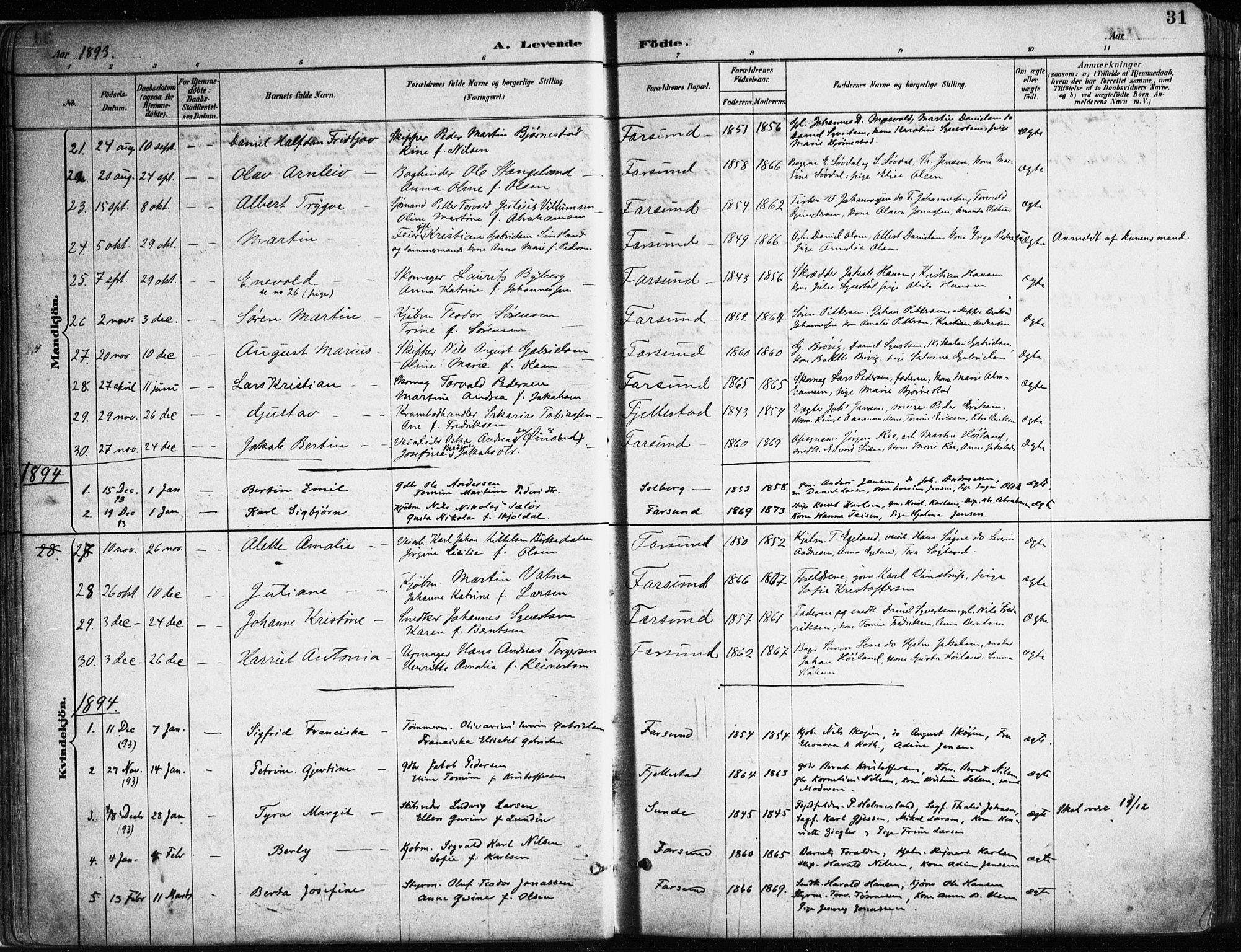 Farsund sokneprestkontor, AV/SAK-1111-0009/F/Fa/L0006: Parish register (official) no. A 6, 1887-1920, p. 31
