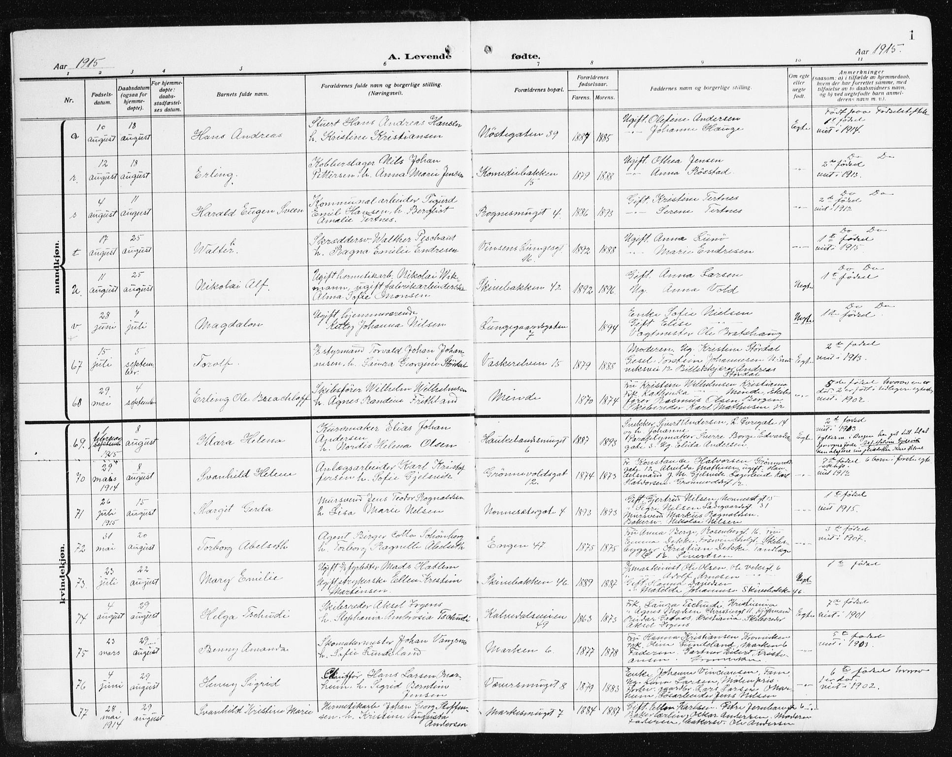 Domkirken sokneprestembete, SAB/A-74801/H/Hab/L0018: Parish register (copy) no. B 11, 1915-1942, p. 1
