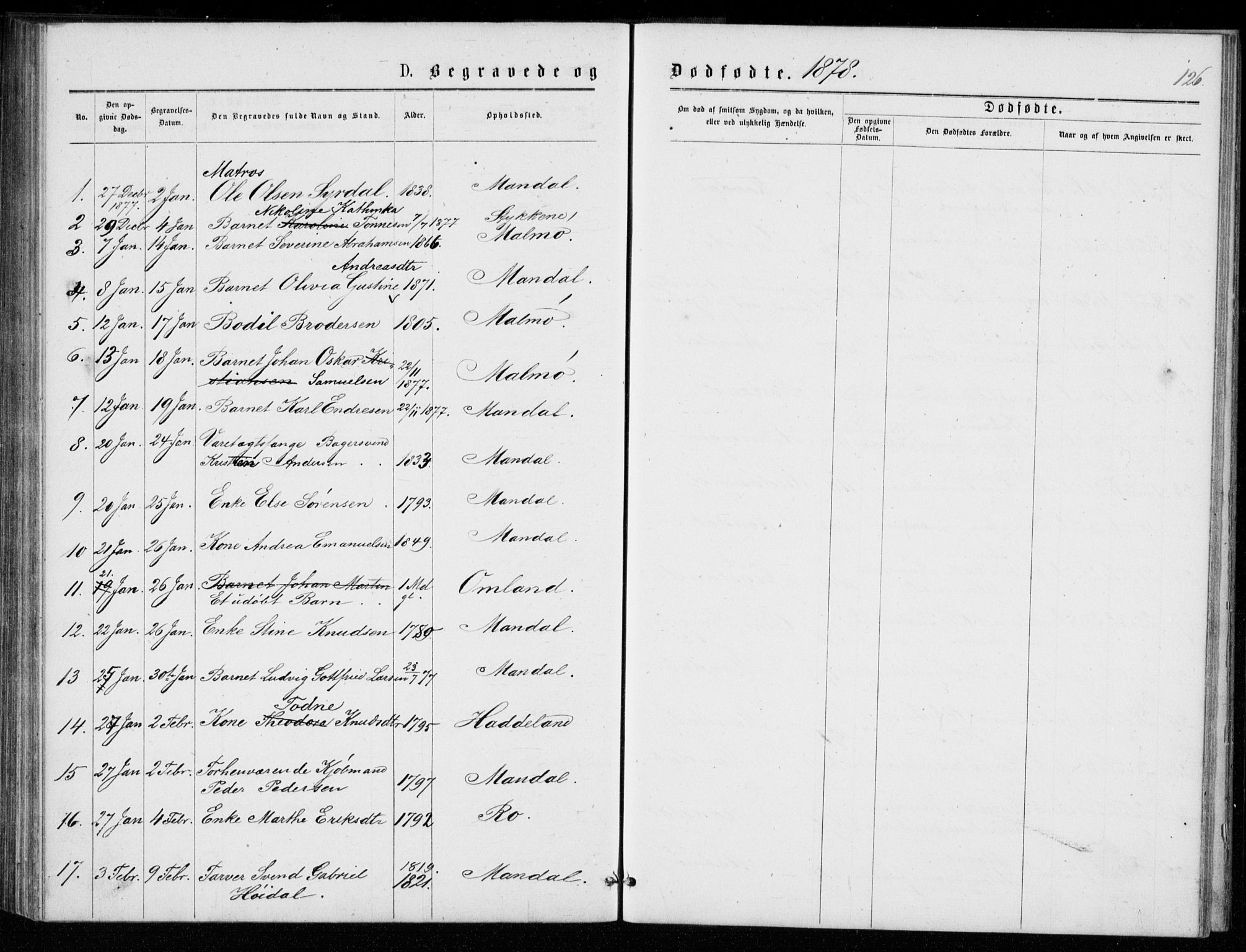 Mandal sokneprestkontor, SAK/1111-0030/F/Fb/Fba/L0010: Parish register (copy) no. B 4, 1876-1880, p. 126