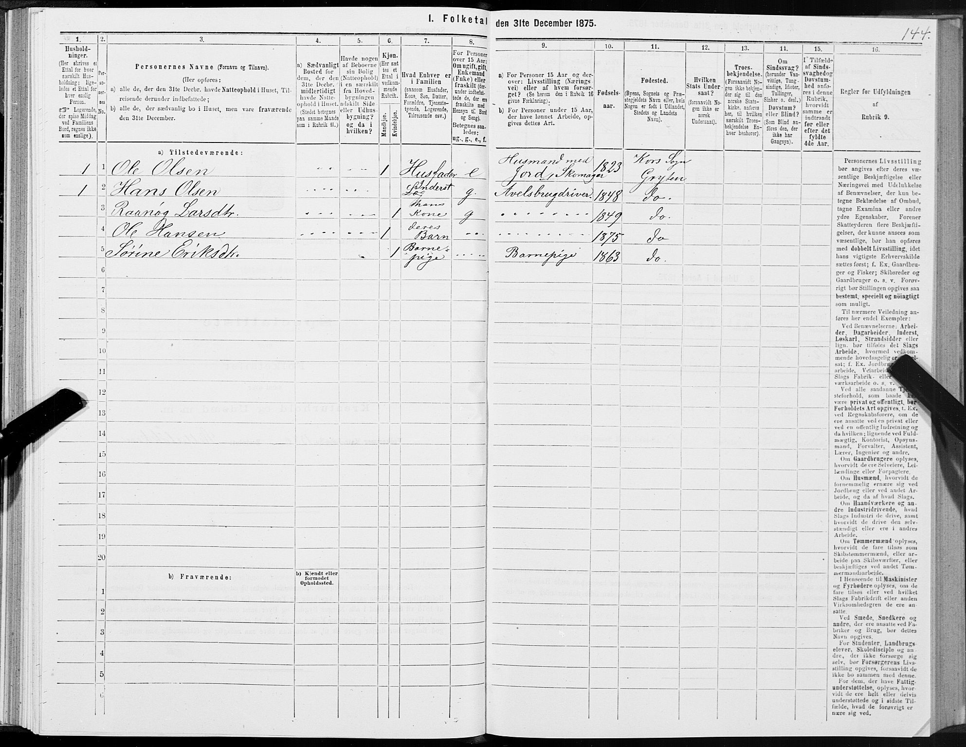 SAT, 1875 census for 1539P Grytten, 1875, p. 1144