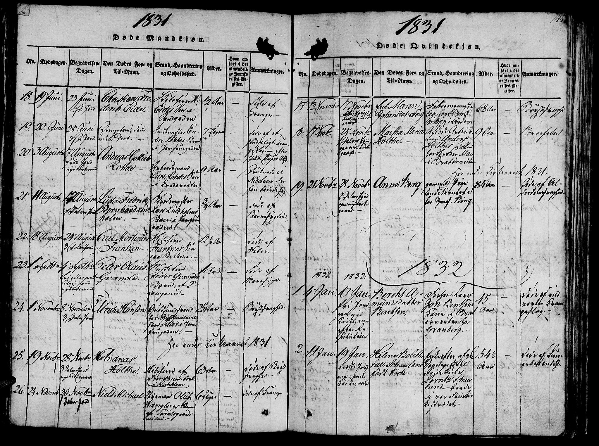 Ministerialprotokoller, klokkerbøker og fødselsregistre - Sør-Trøndelag, SAT/A-1456/602/L0135: Parish register (copy) no. 602C03, 1815-1832, p. 145