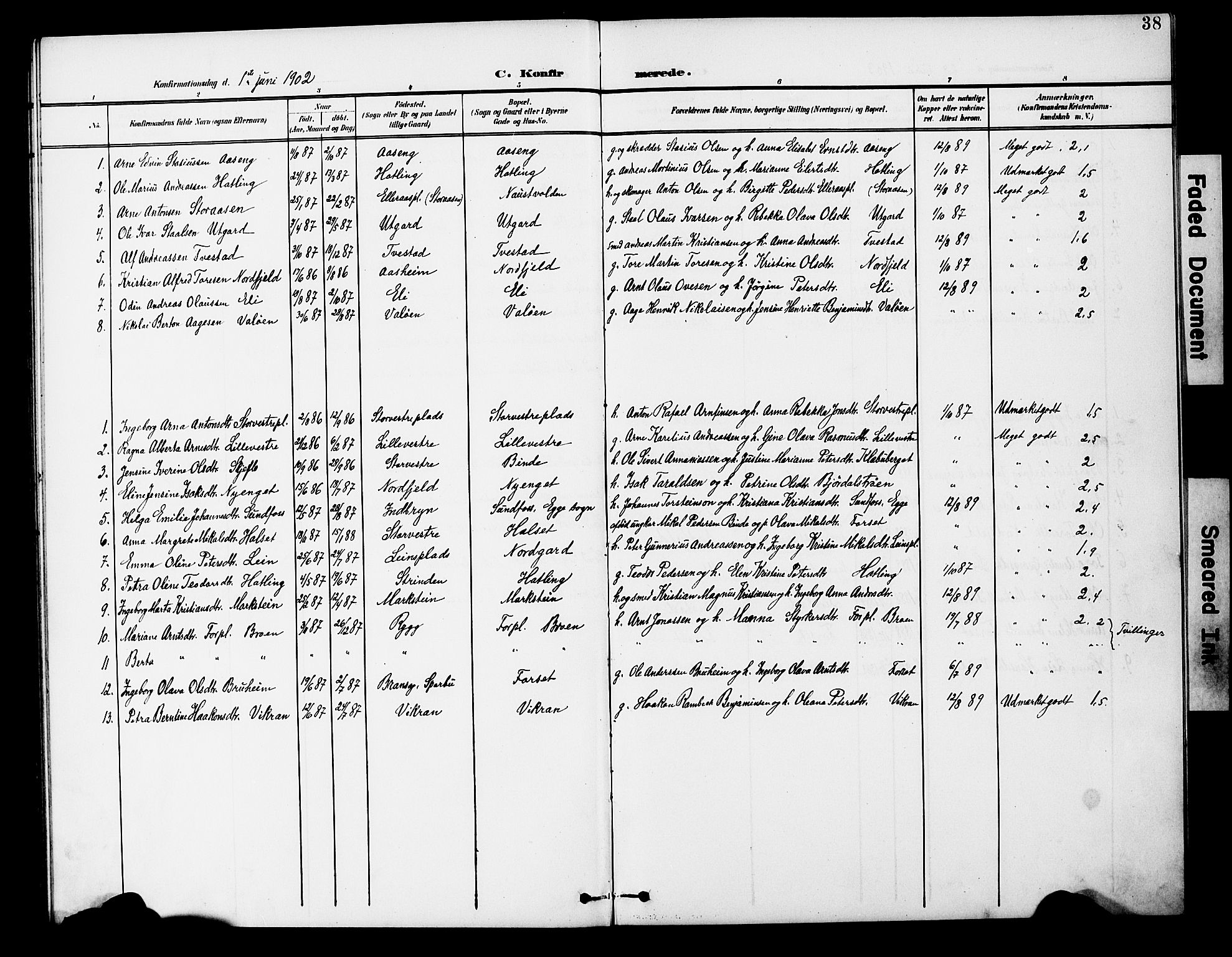 Ministerialprotokoller, klokkerbøker og fødselsregistre - Nord-Trøndelag, SAT/A-1458/746/L0452: Parish register (official) no. 746A09, 1900-1908, p. 38