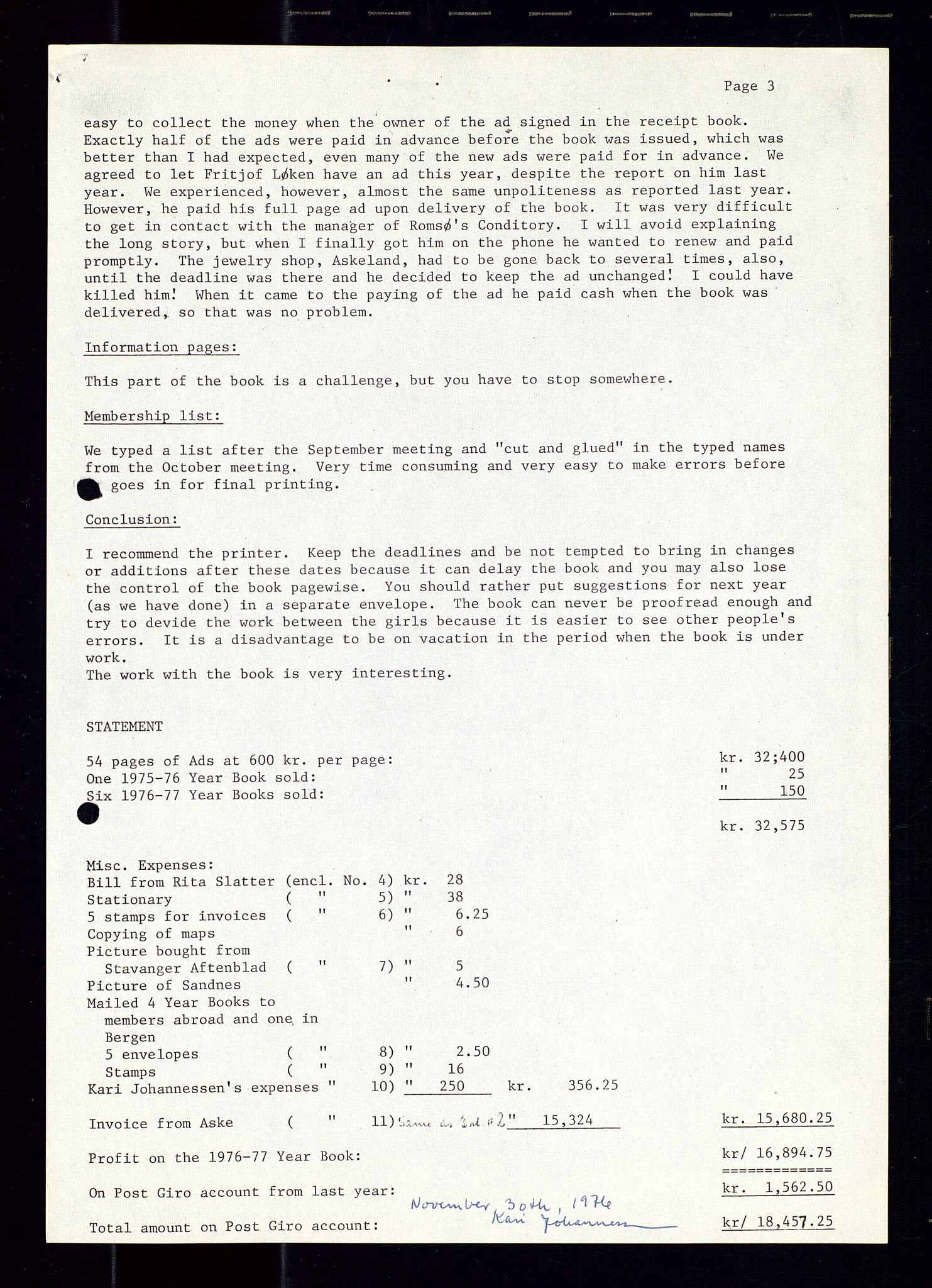 PA 1547 - Petroleum Wives Club, AV/SAST-A-101974/A/Aa/L0003: Board and General Meeting, 1994-1998