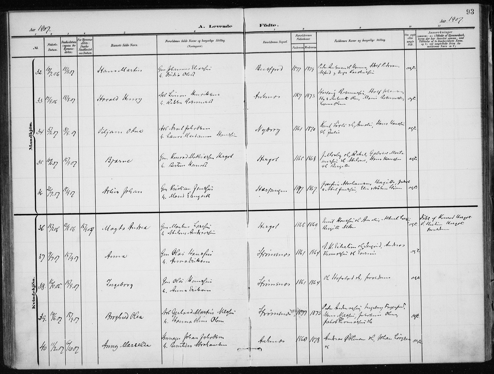 Ministerialprotokoller, klokkerbøker og fødselsregistre - Nordland, AV/SAT-A-1459/866/L0941: Parish register (official) no. 866A04, 1901-1917, p. 93