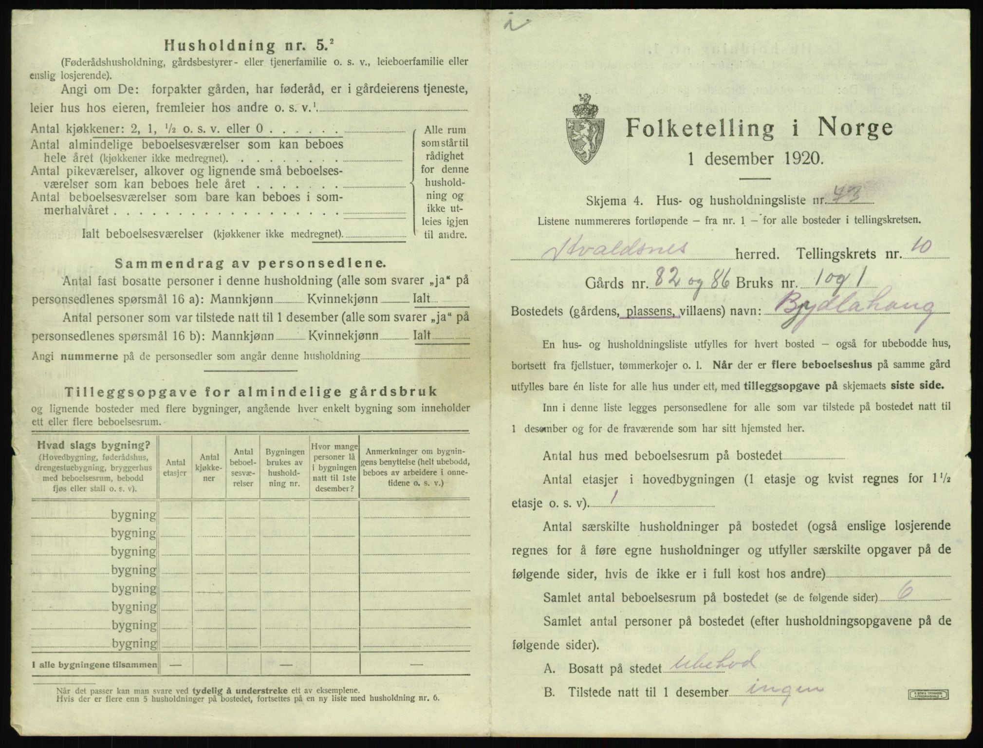 SAST, 1920 census for Avaldsnes, 1920, p. 1447