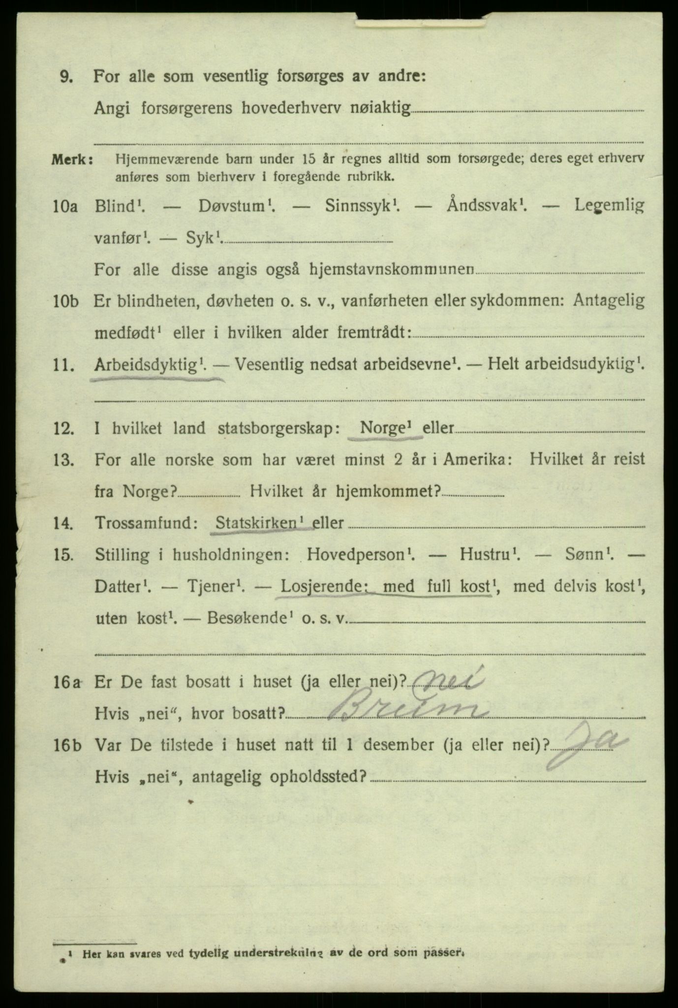 SAB, 1920 census for Bruvik, 1920, p. 1721