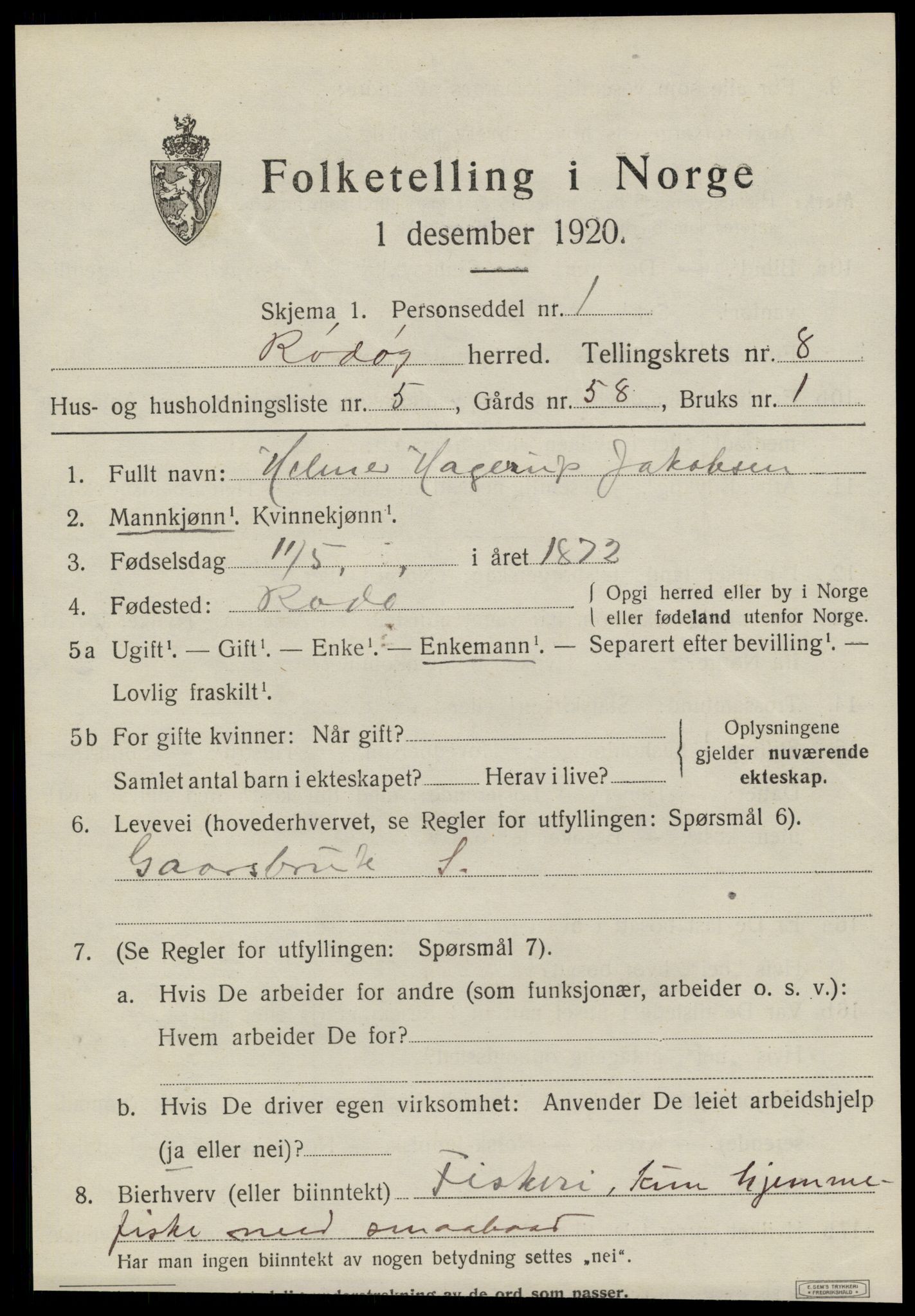 SAT, 1920 census for Rødøy, 1920, p. 4270