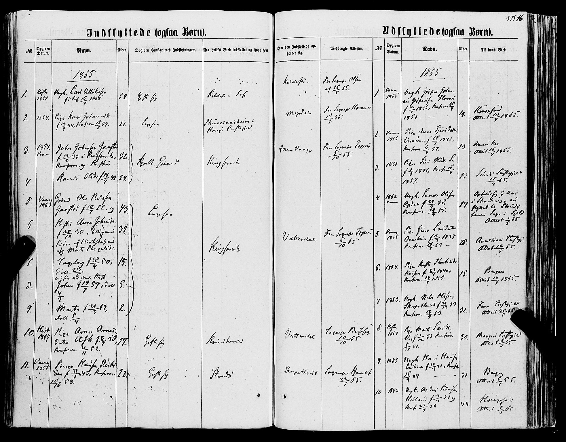 Tysnes sokneprestembete, SAB/A-78601/H/Haa: Parish register (official) no. A 11, 1860-1871, p. 375