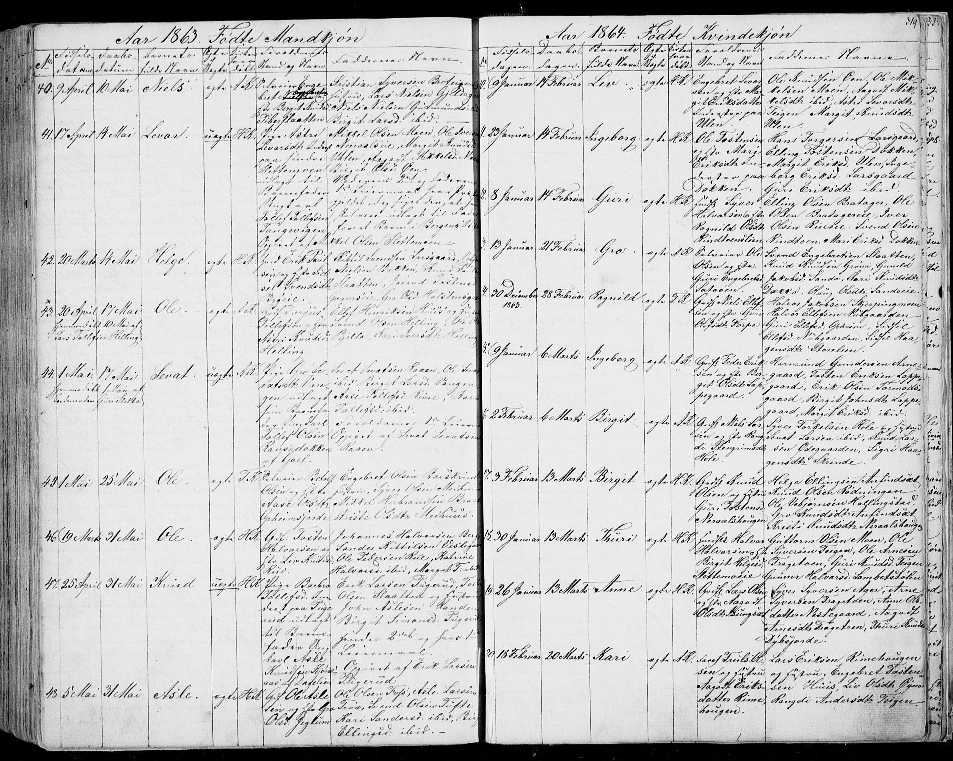 Ål kirkebøker, AV/SAKO-A-249/F/Fa/L0006: Parish register (official) no. I 6, 1849-1864, p. 319