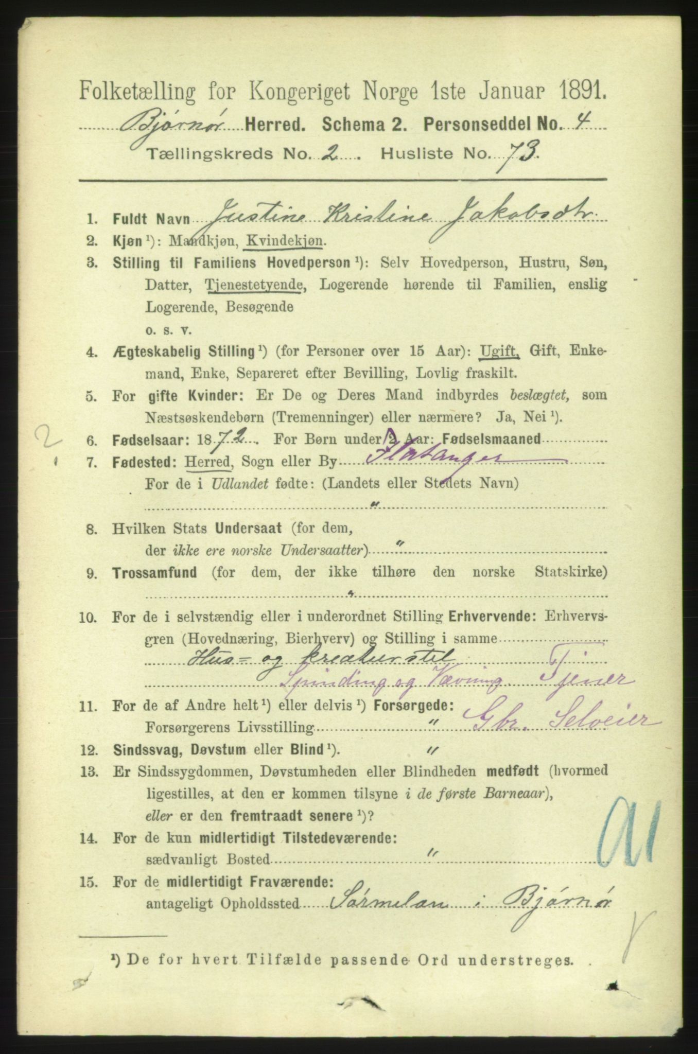 RA, 1891 census for 1632 Bjørnør, 1891, p. 1097