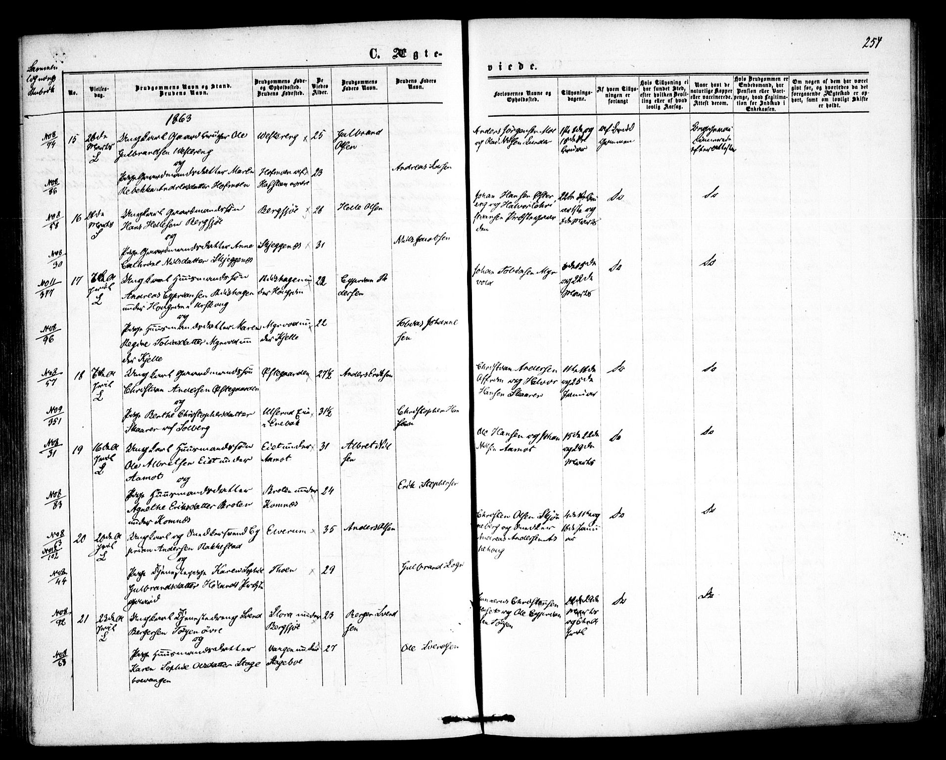 Høland prestekontor Kirkebøker, SAO/A-10346a/F/Fa/L0011: Parish register (official) no. I 11, 1862-1869, p. 254