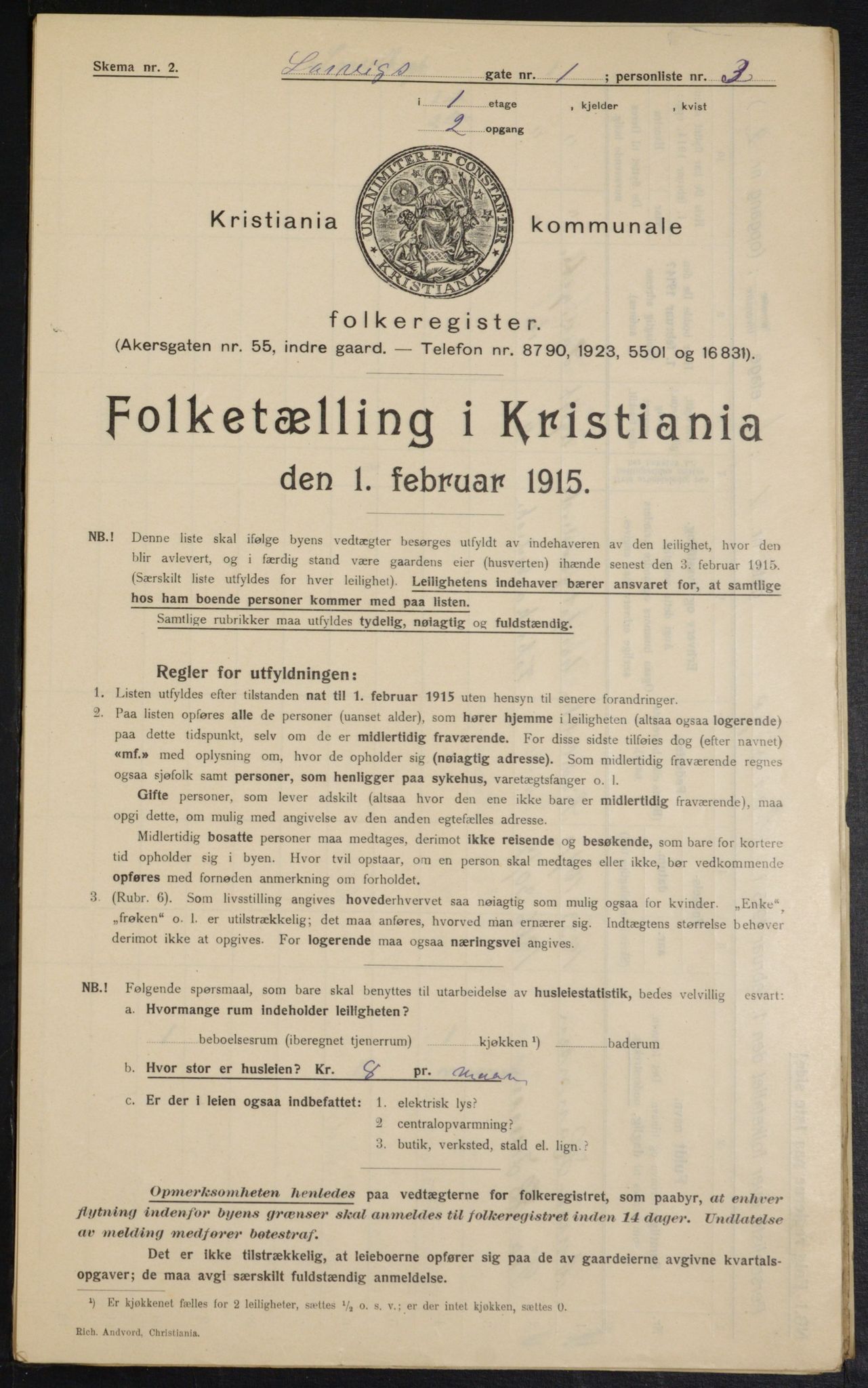 OBA, Municipal Census 1915 for Kristiania, 1915, p. 56579