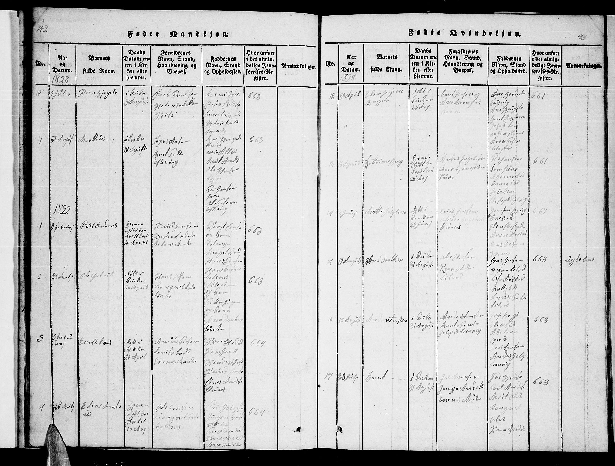 Ministerialprotokoller, klokkerbøker og fødselsregistre - Nordland, AV/SAT-A-1459/863/L0911: Parish register (copy) no. 863C01, 1821-1858, p. 42-43