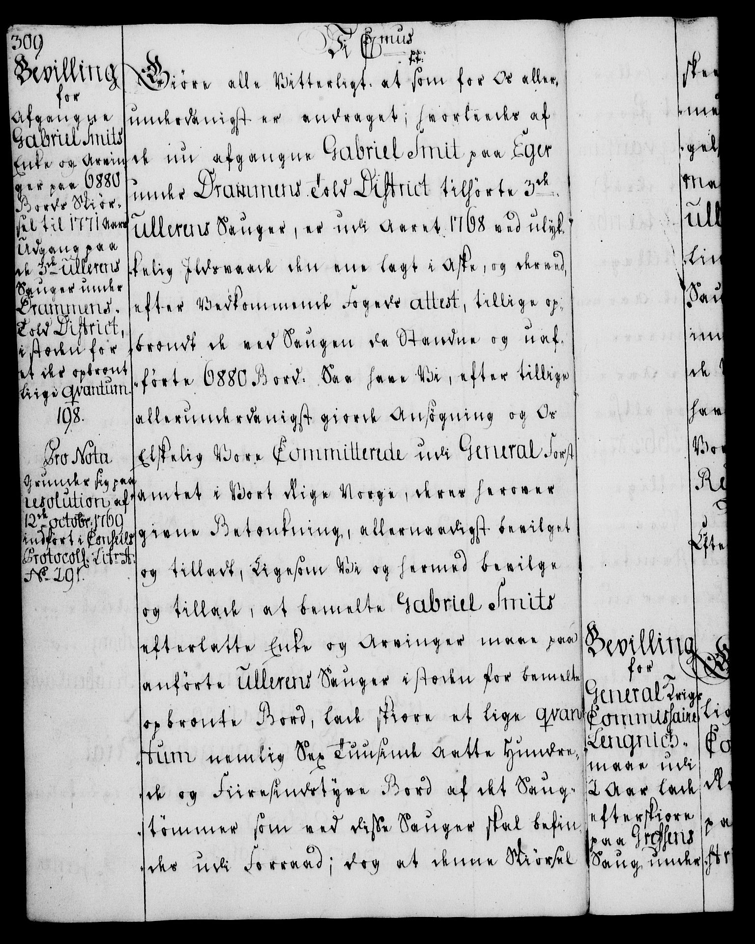 Rentekammeret, Kammerkanselliet, AV/RA-EA-3111/G/Gg/Gga/L0008: Norsk ekspedisjonsprotokoll med register (merket RK 53.8), 1768-1771, p. 309