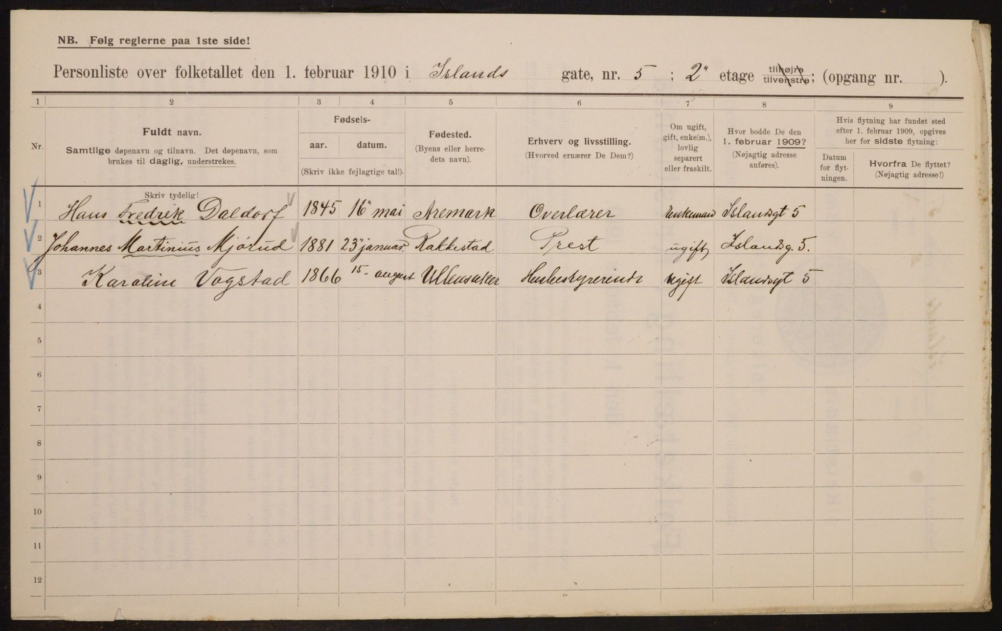 OBA, Municipal Census 1910 for Kristiania, 1910, p. 43405